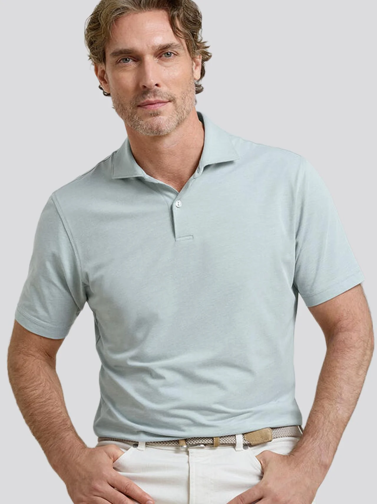 Albatross Cotton-Blend Pique Polo Light Willow