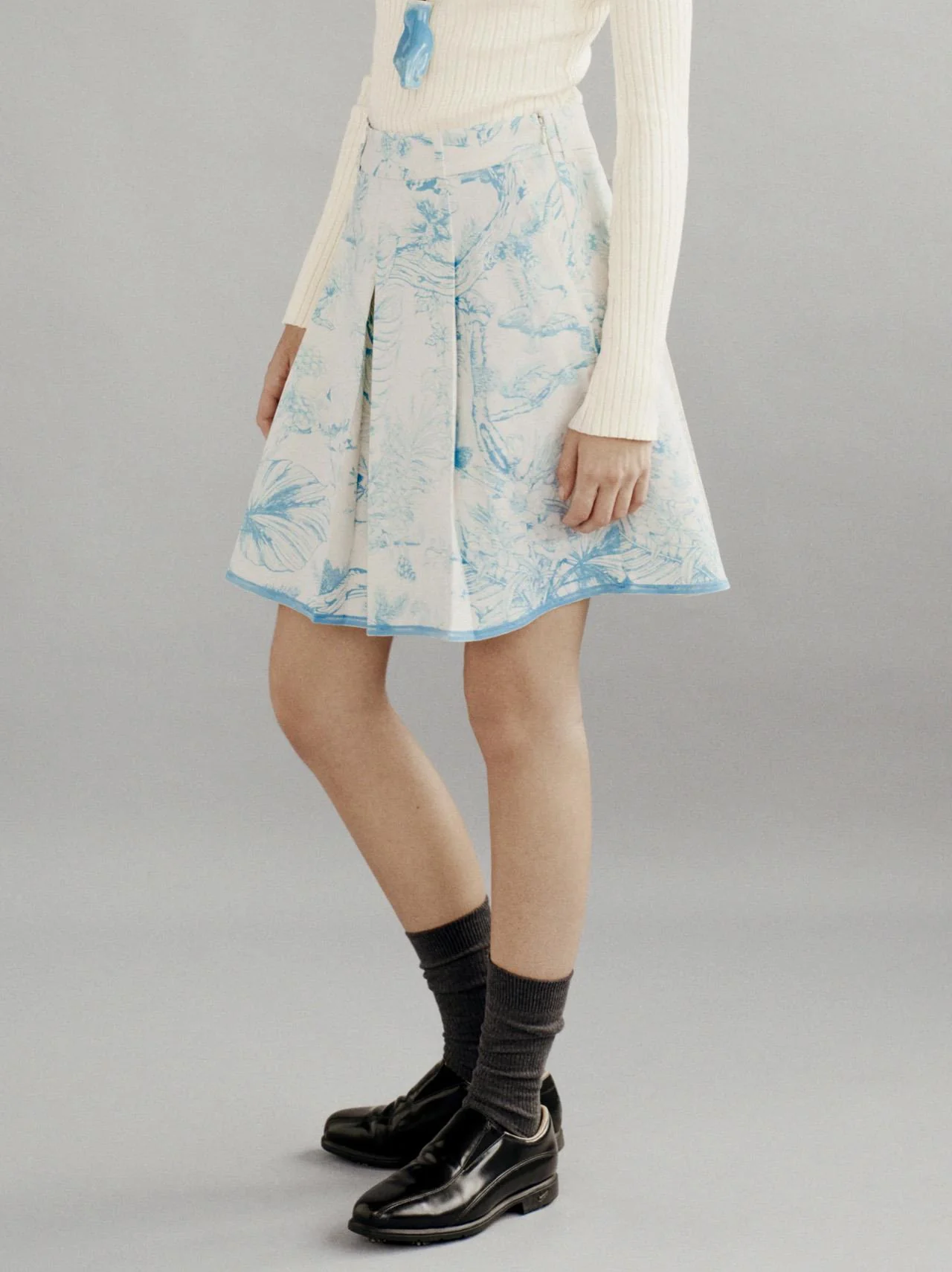 Bound Box Pleat Skirt Blue Botanical