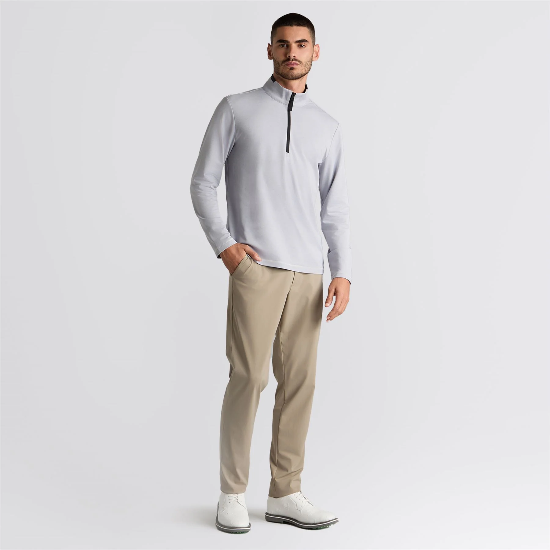Brushed Back Tech Quarter Zip Mid Layer Light Grey Melange - Image 3