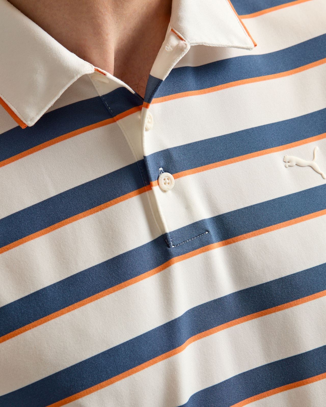 Cloudspun Stripe Polo Shirt Warm White/Dark Indigo - Image 6