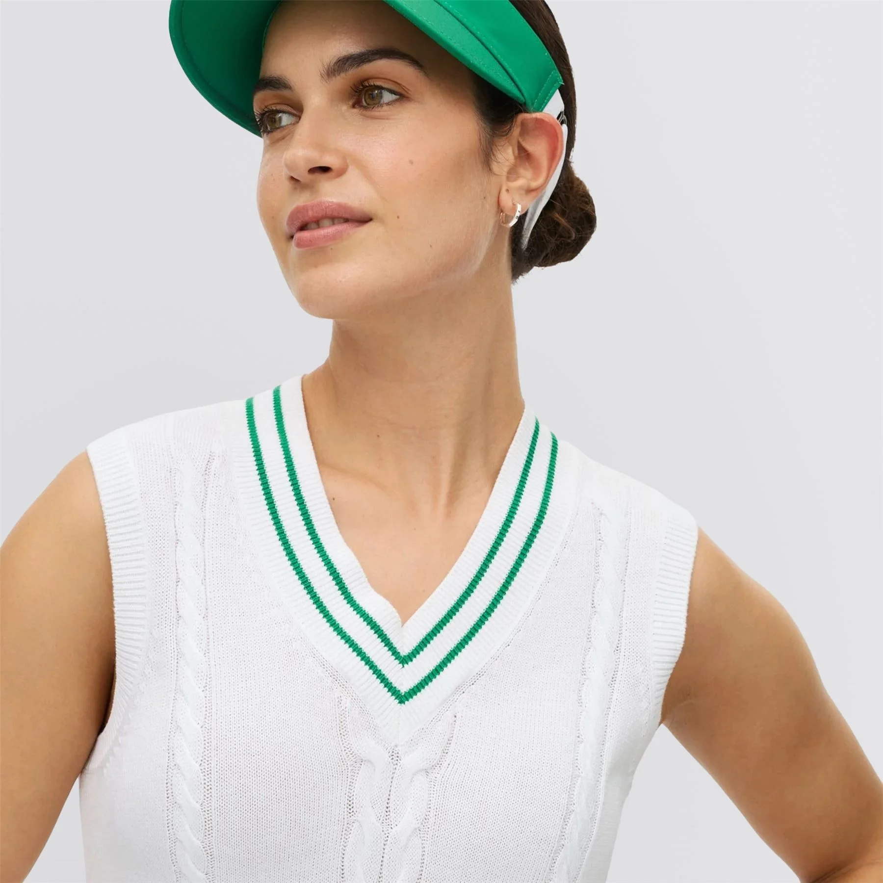 Cotton Cable Vest White/Green
