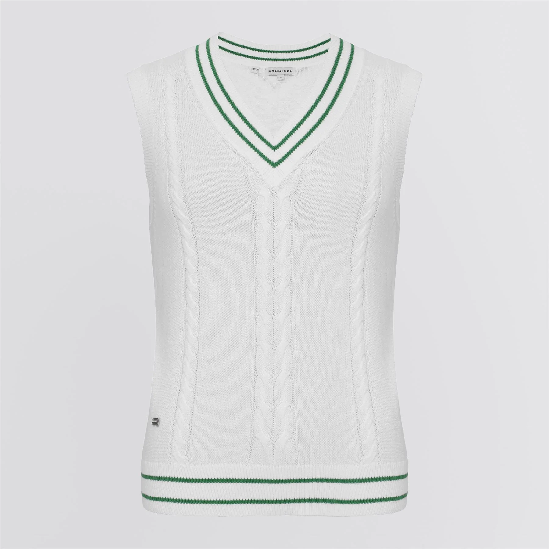 Cotton Cable Vest White/Green - Image 3