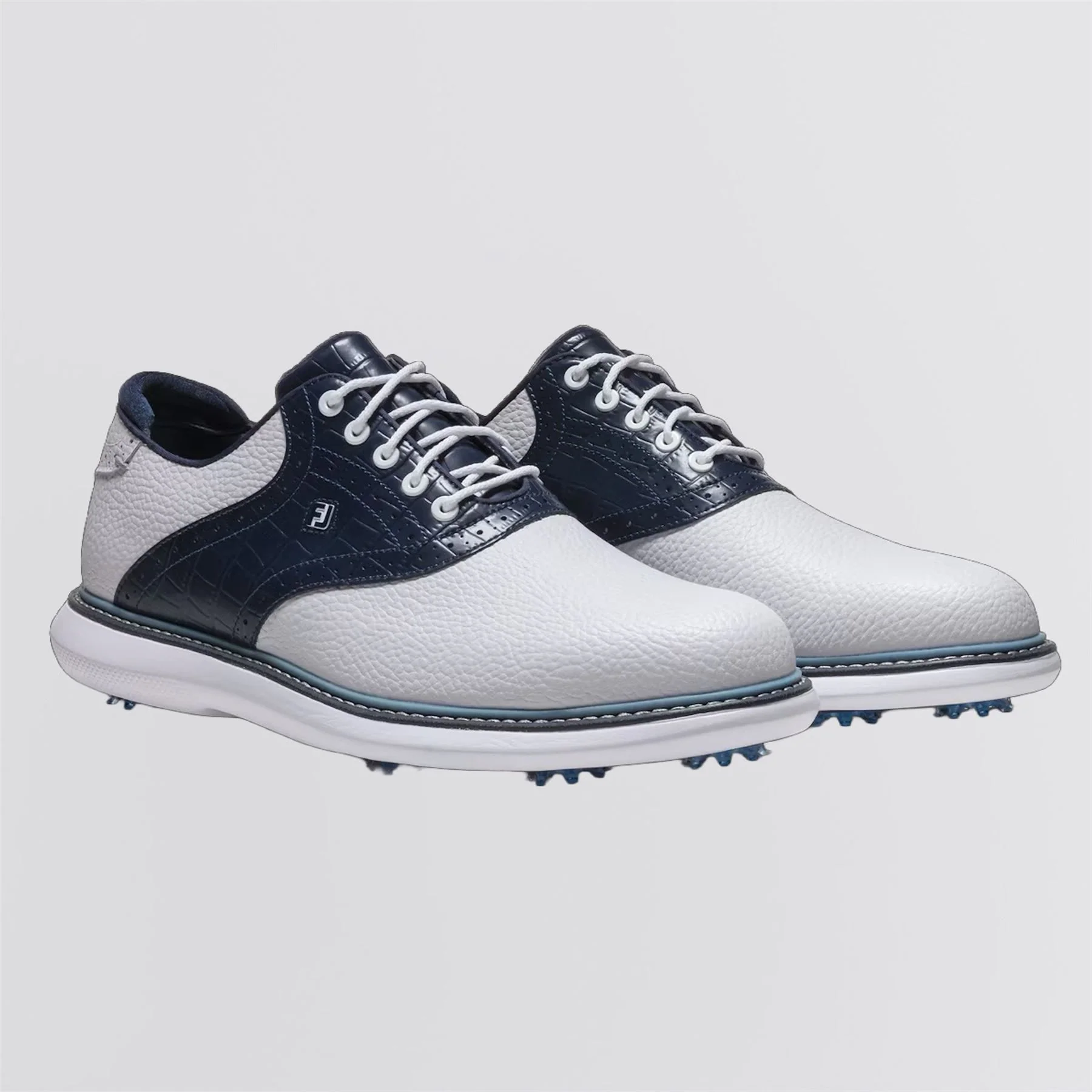 FJ Traditions Spiked Golf Shoes White/Navy/Blue - Image 3