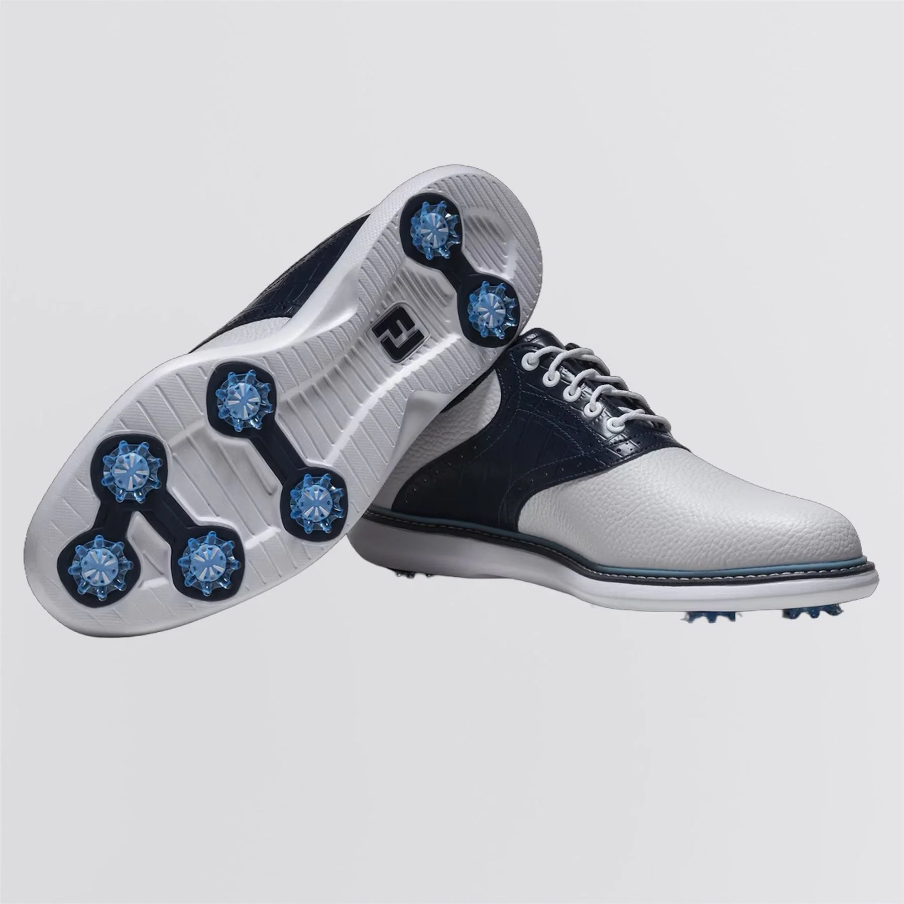 FJ Traditions Spiked Golf Shoes White/Navy/Blue - Image 4