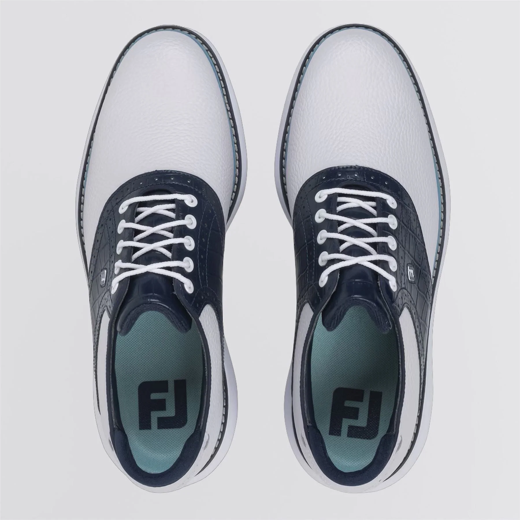 FJ Traditions Spiked Golf Shoes White/Navy/Blue - Image 5