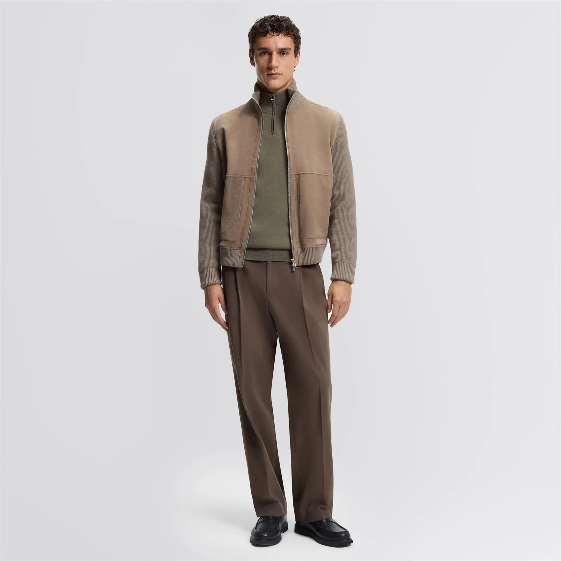 H-Hemarlo Wool Quarter Zip Open Brown - Image 3