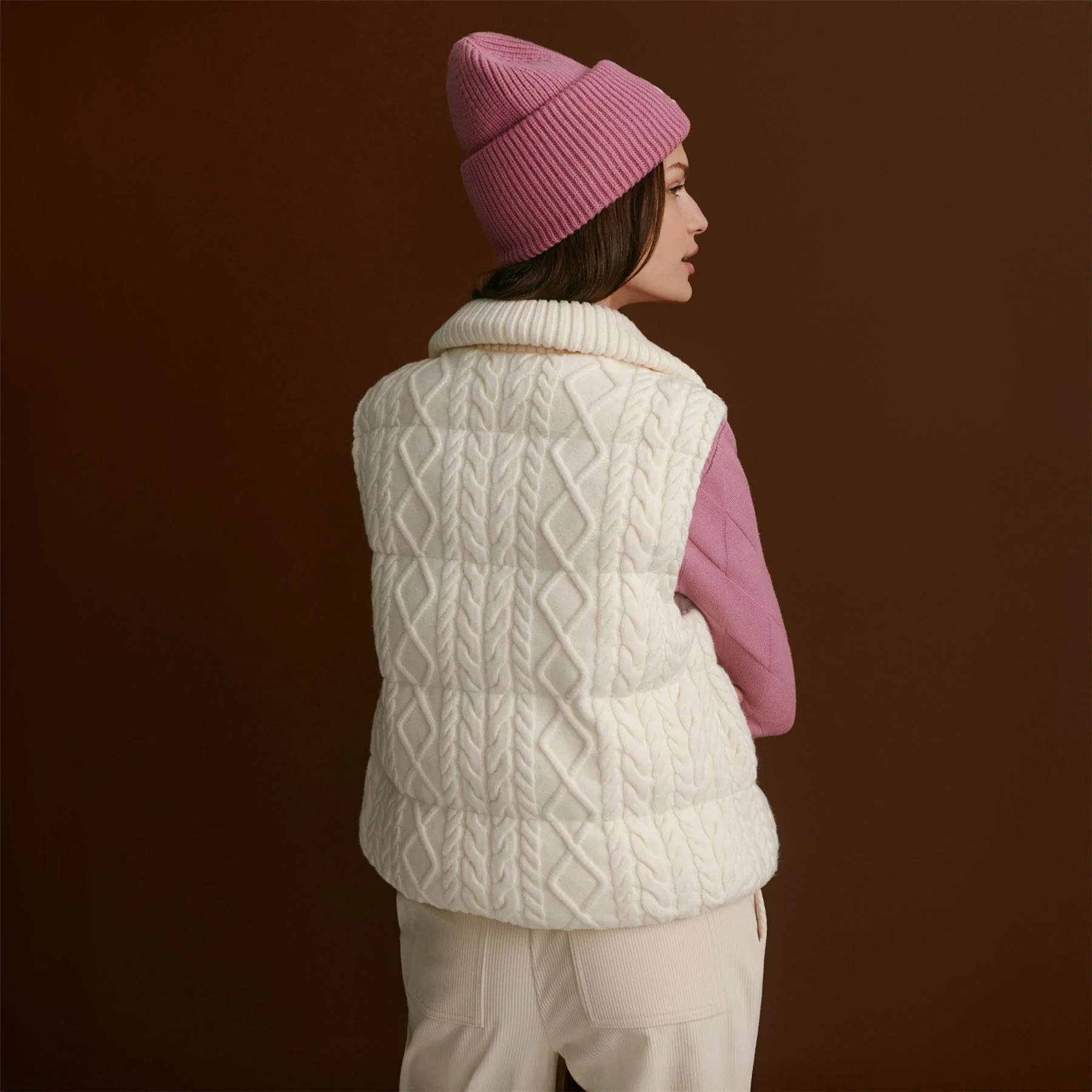 Irina Cable Knit Gilet Egret - Image 2
