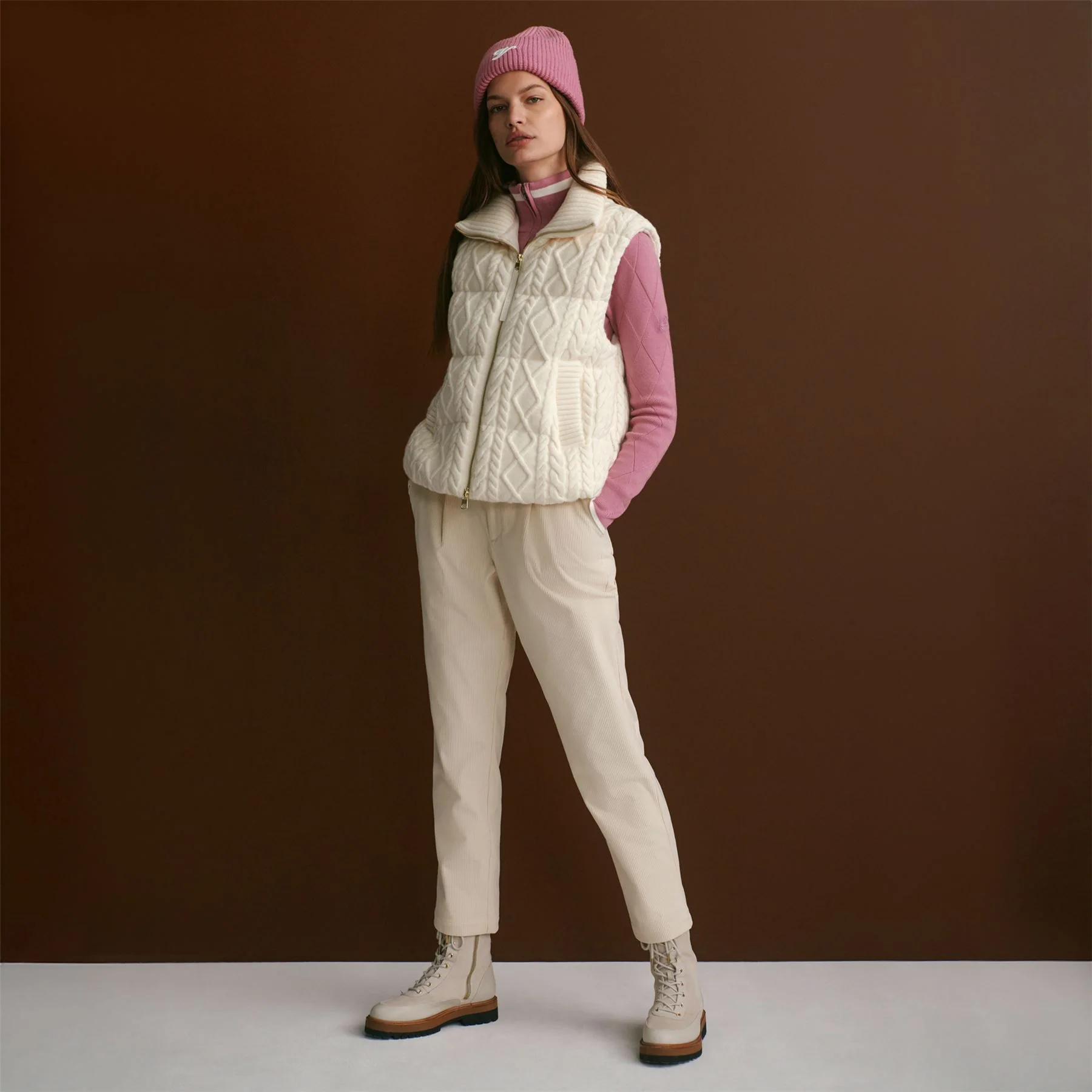 Irina Cable Knit Gilet Egret - Image 3