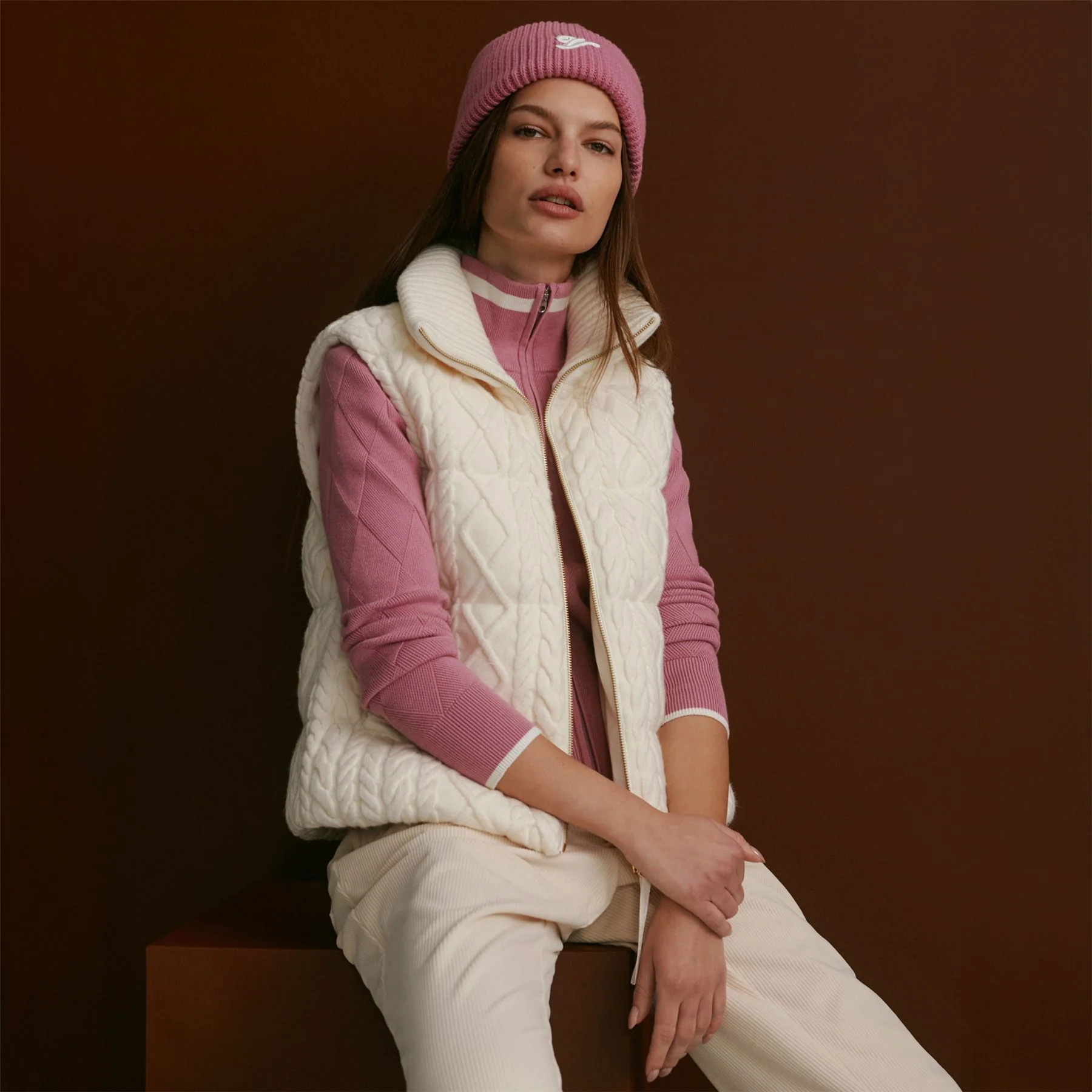 Irina Cable Knit Gilet Egret - Image 5