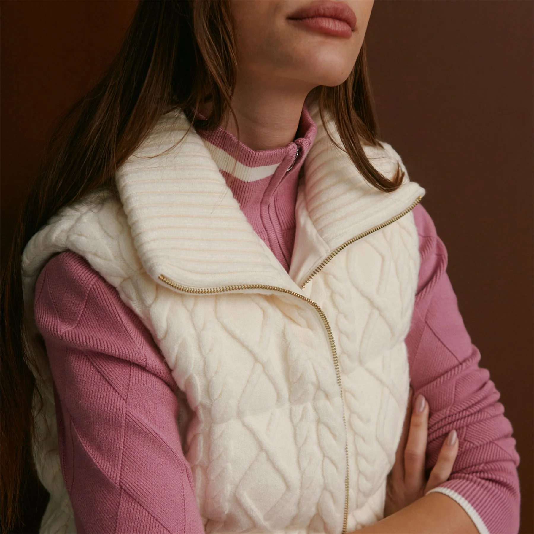 Irina Cable Knit Gilet Egret - Image 6