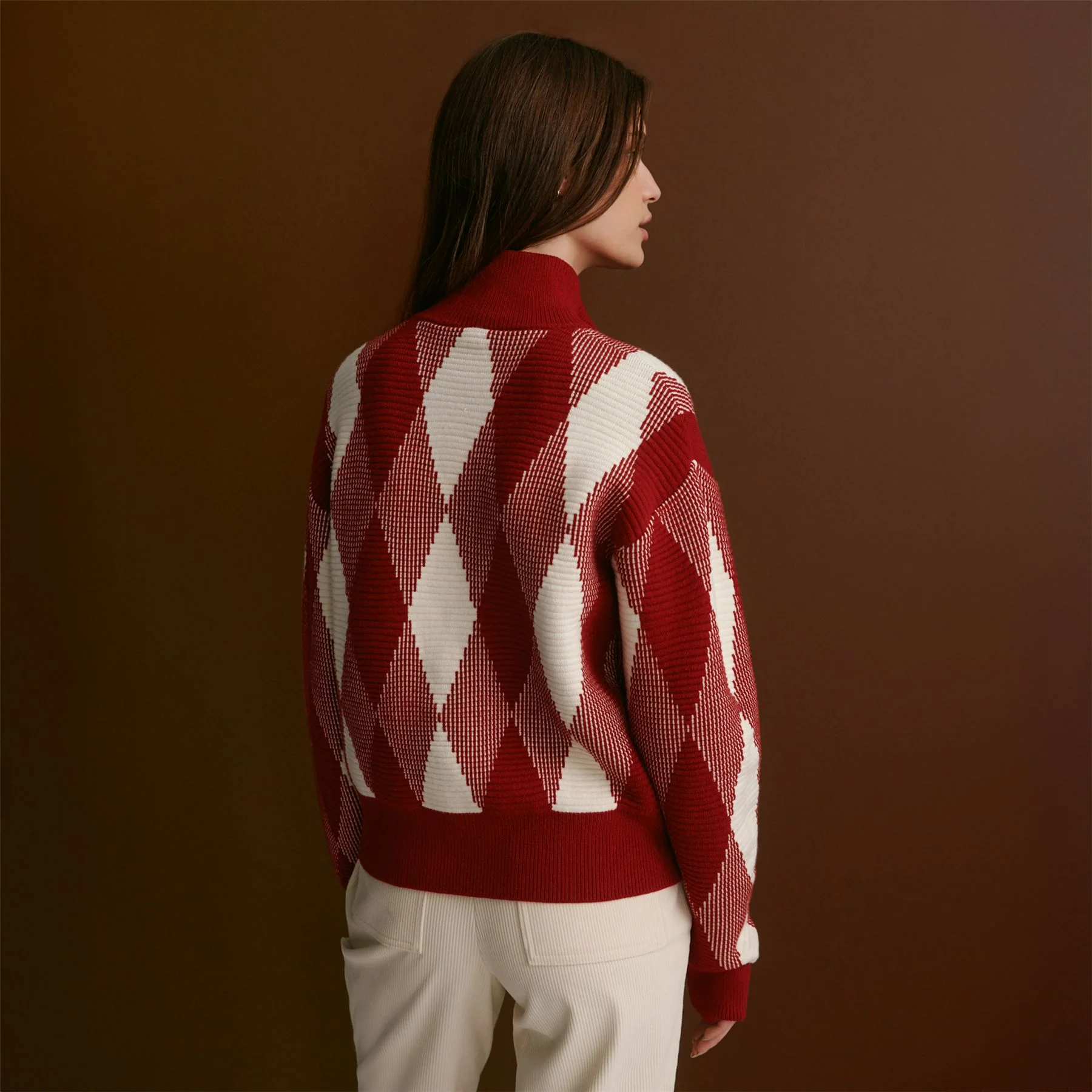Karina Jacquard Knit Jacket Red Dahlia - Image 2