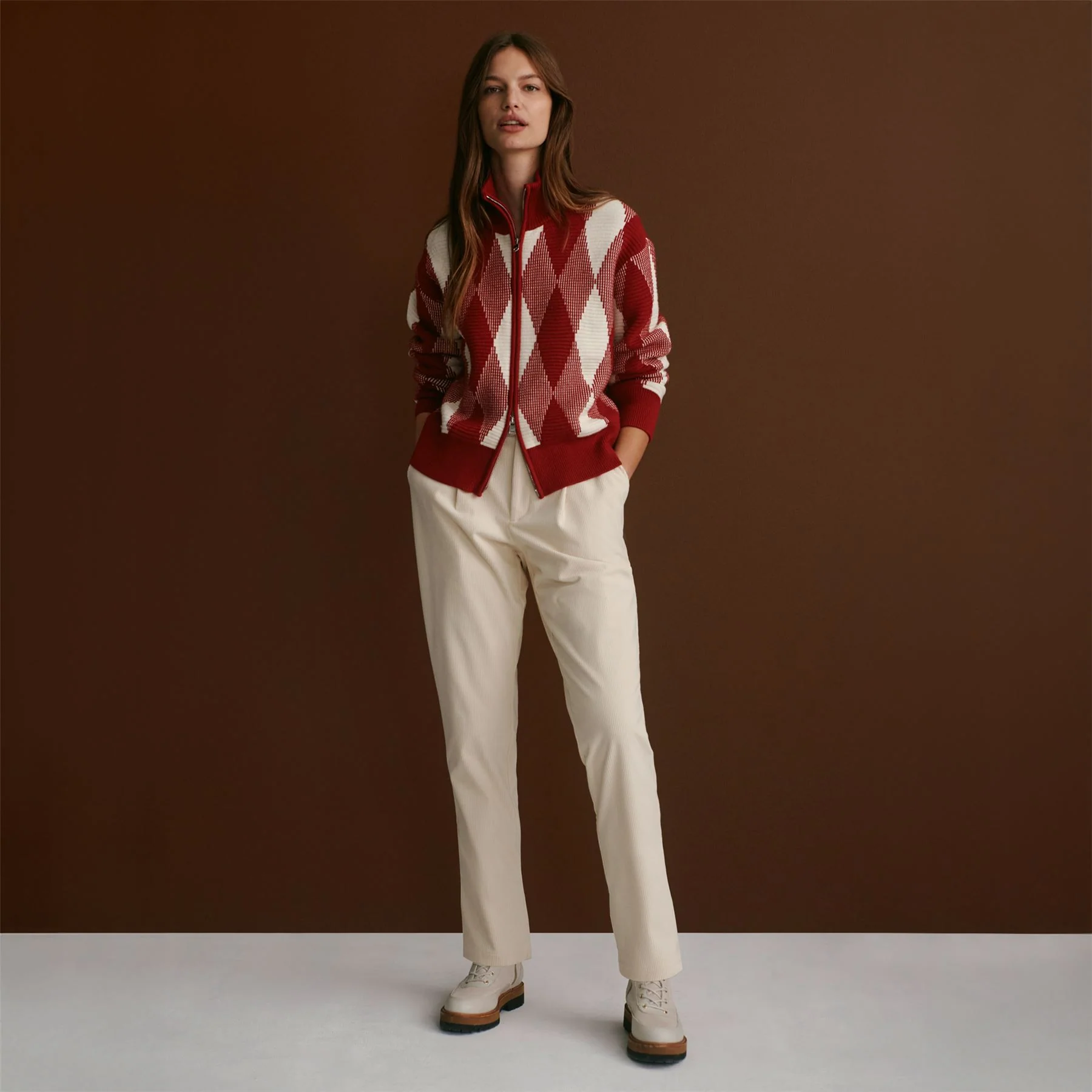 Karina Jacquard Knit Jacket Red Dahlia - Image 3