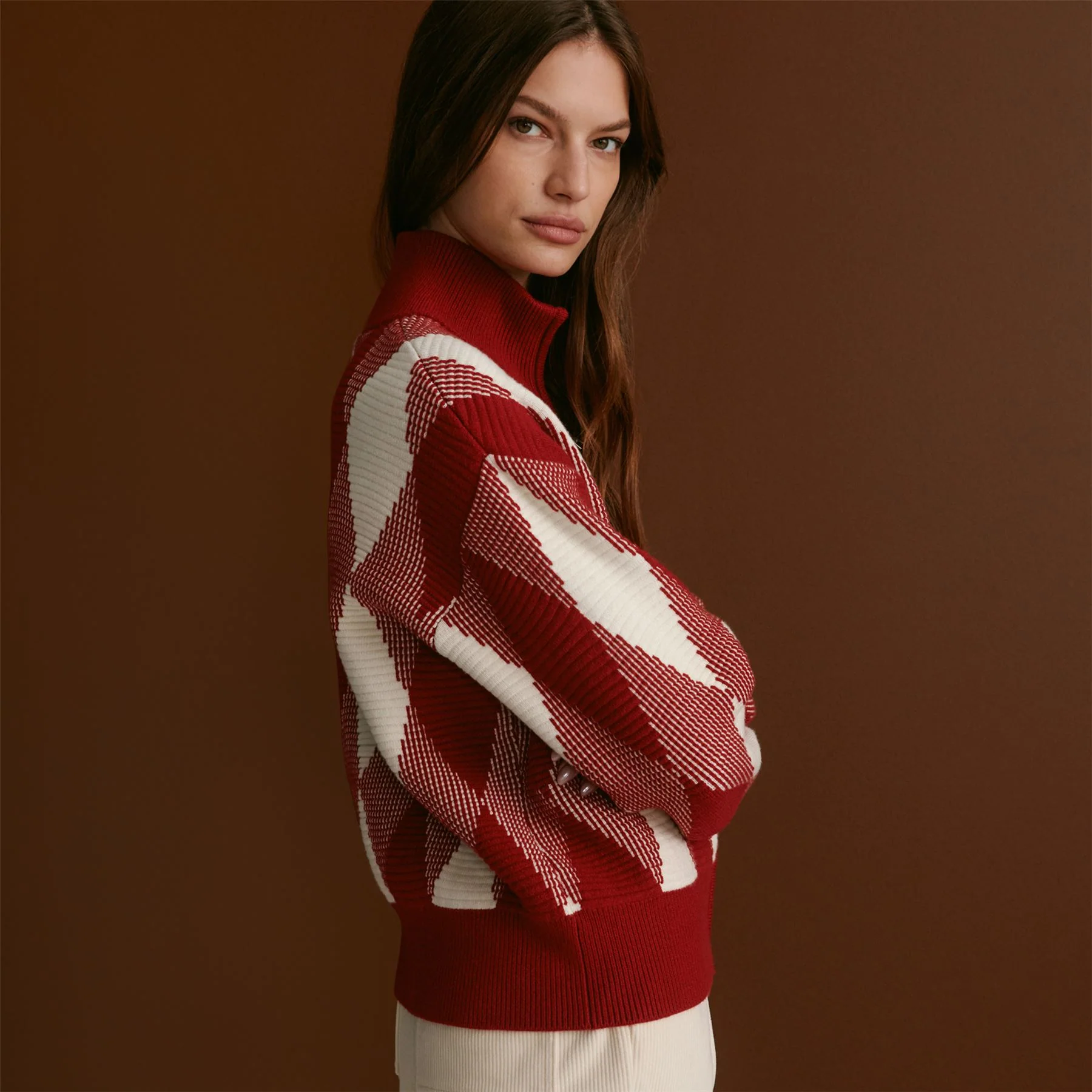 Karina Jacquard Knit Jacket Red Dahlia - Image 4