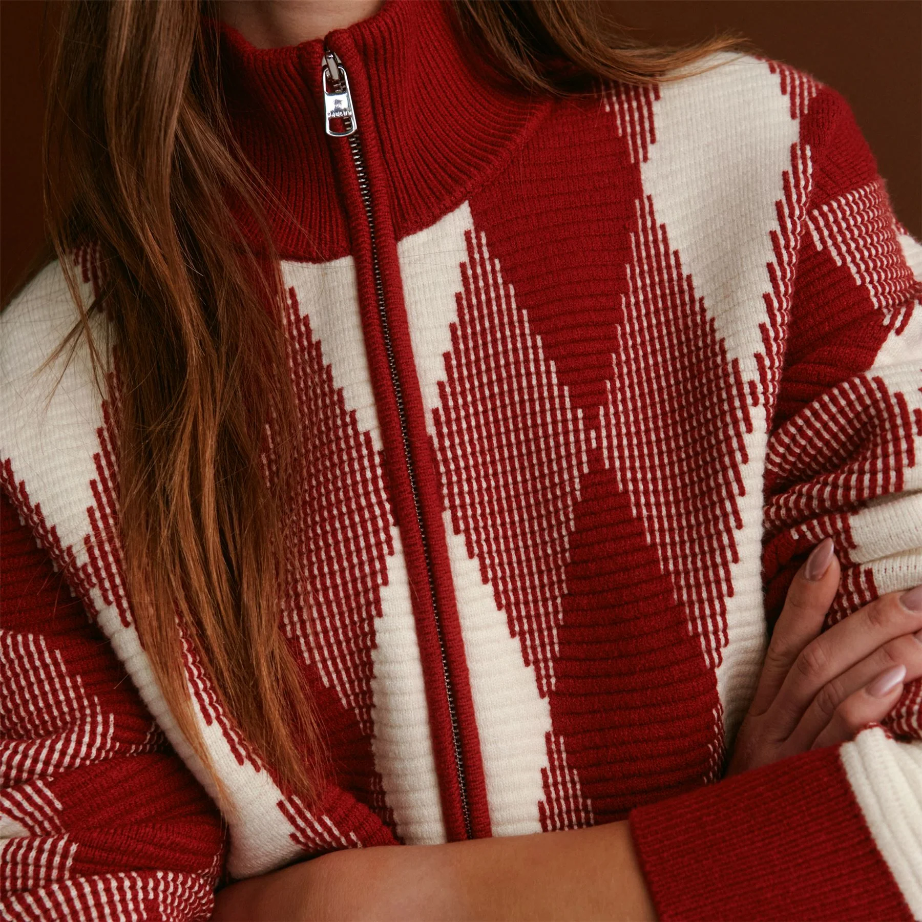 Karina Jacquard Knit Jacket Red Dahlia - Image 5