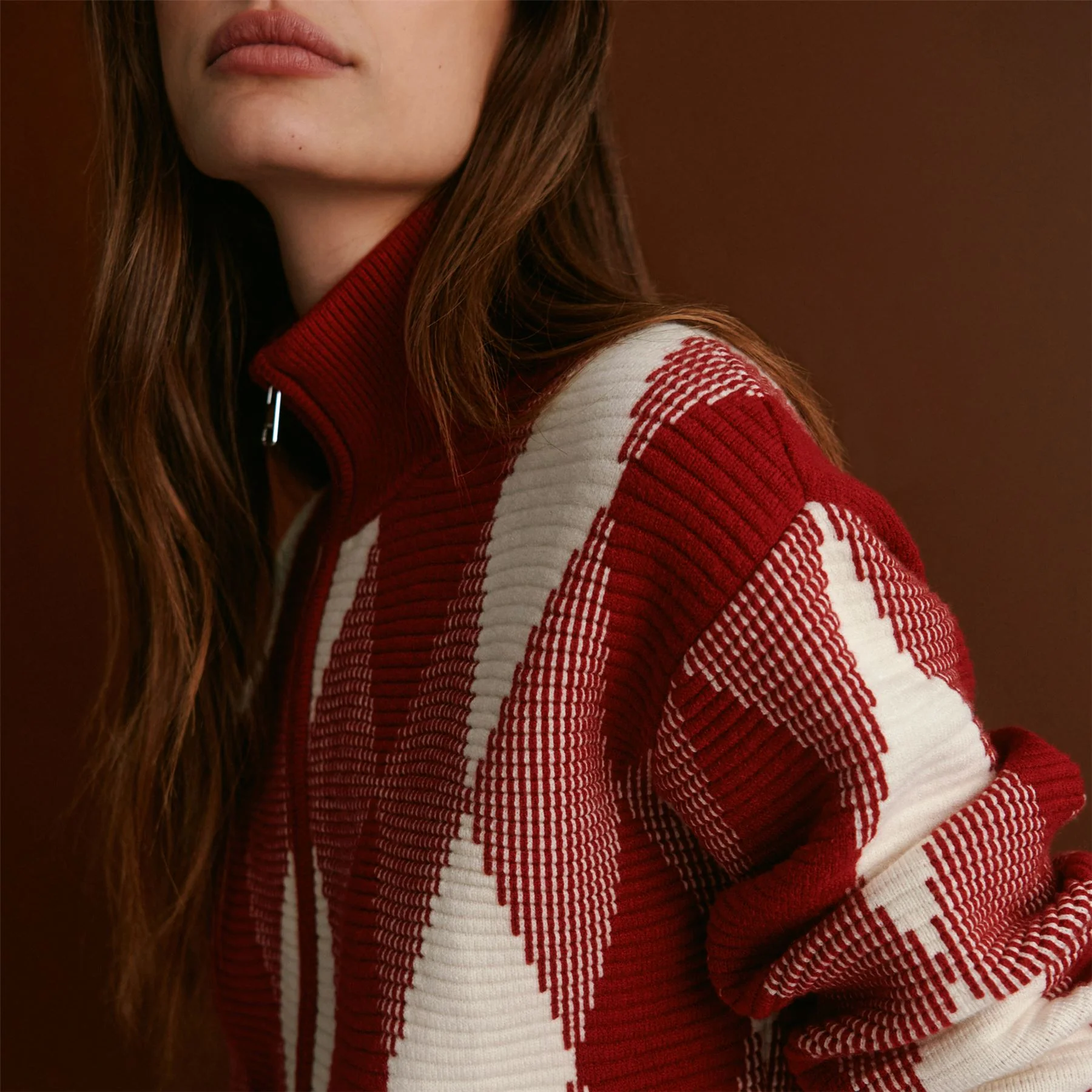 Karina Jacquard Knit Jacket Red Dahlia - Image 6