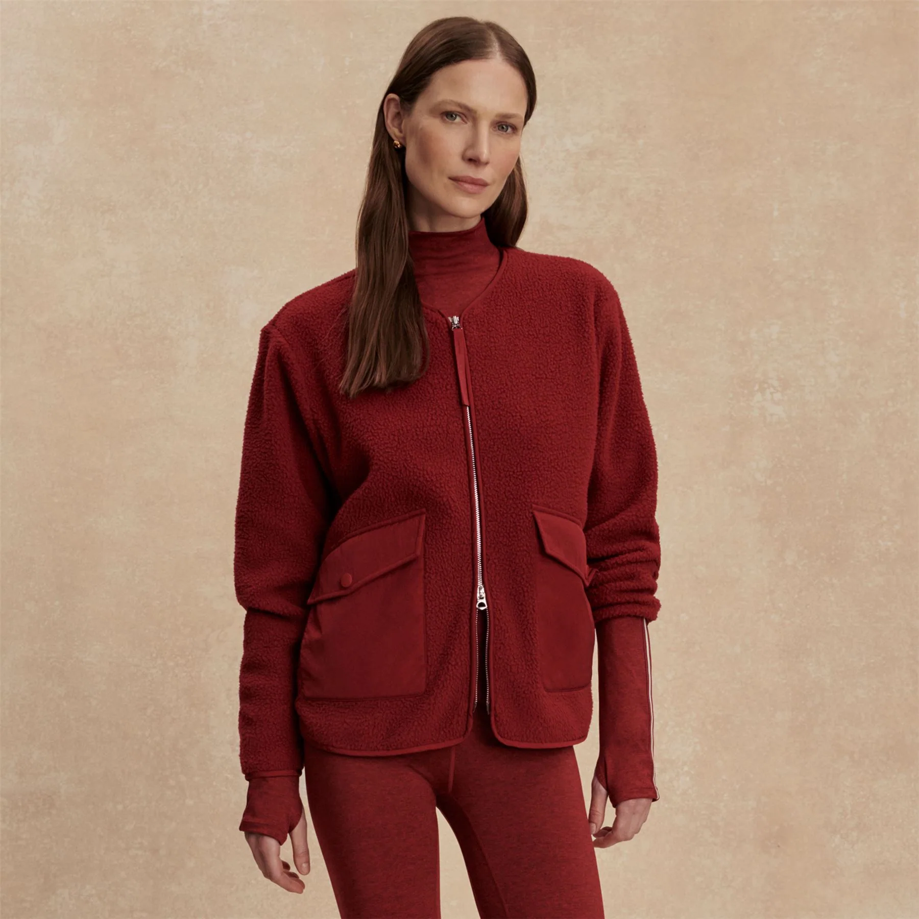 Marina Collarless Fleece Red Dahlia