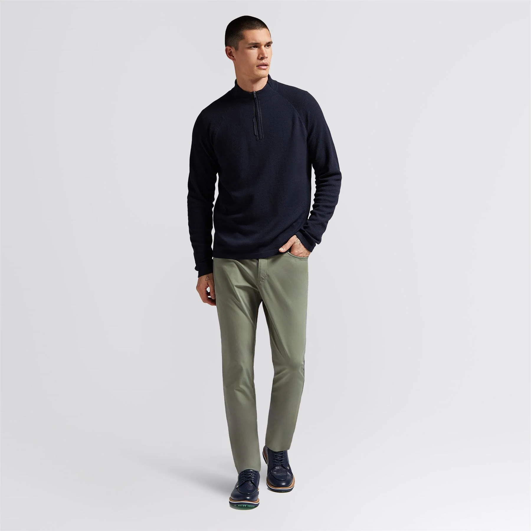 Merino Wool Blend Raglan Quarter Zip Mid Layer Twilight - Image 3