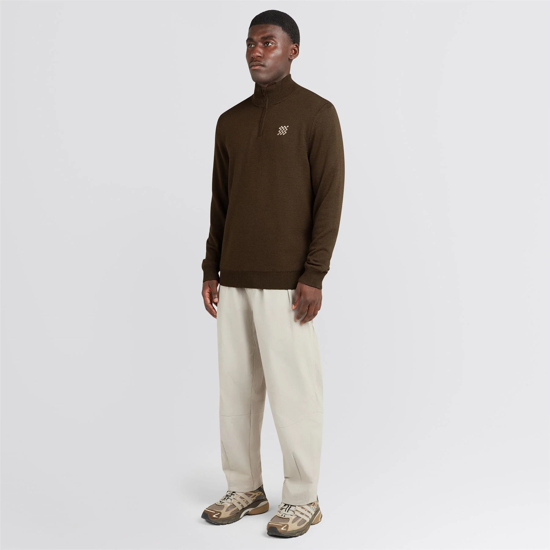 Merino Wool Quarter Zip Windbreaker Hickory - Image 3
