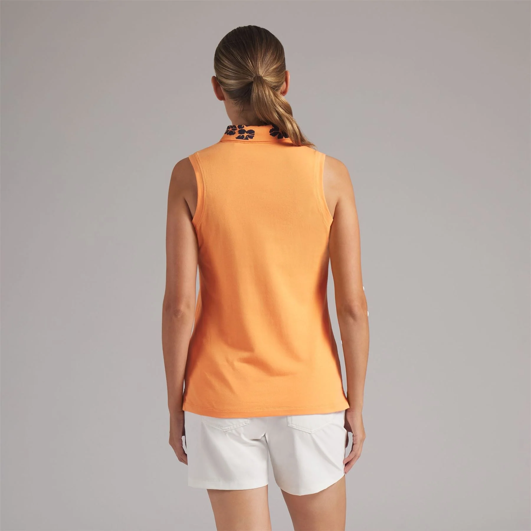 Modalon Floral Rib Sleeveless Polo Shirt Warm Melon Glow/Deep Navy - Image 2