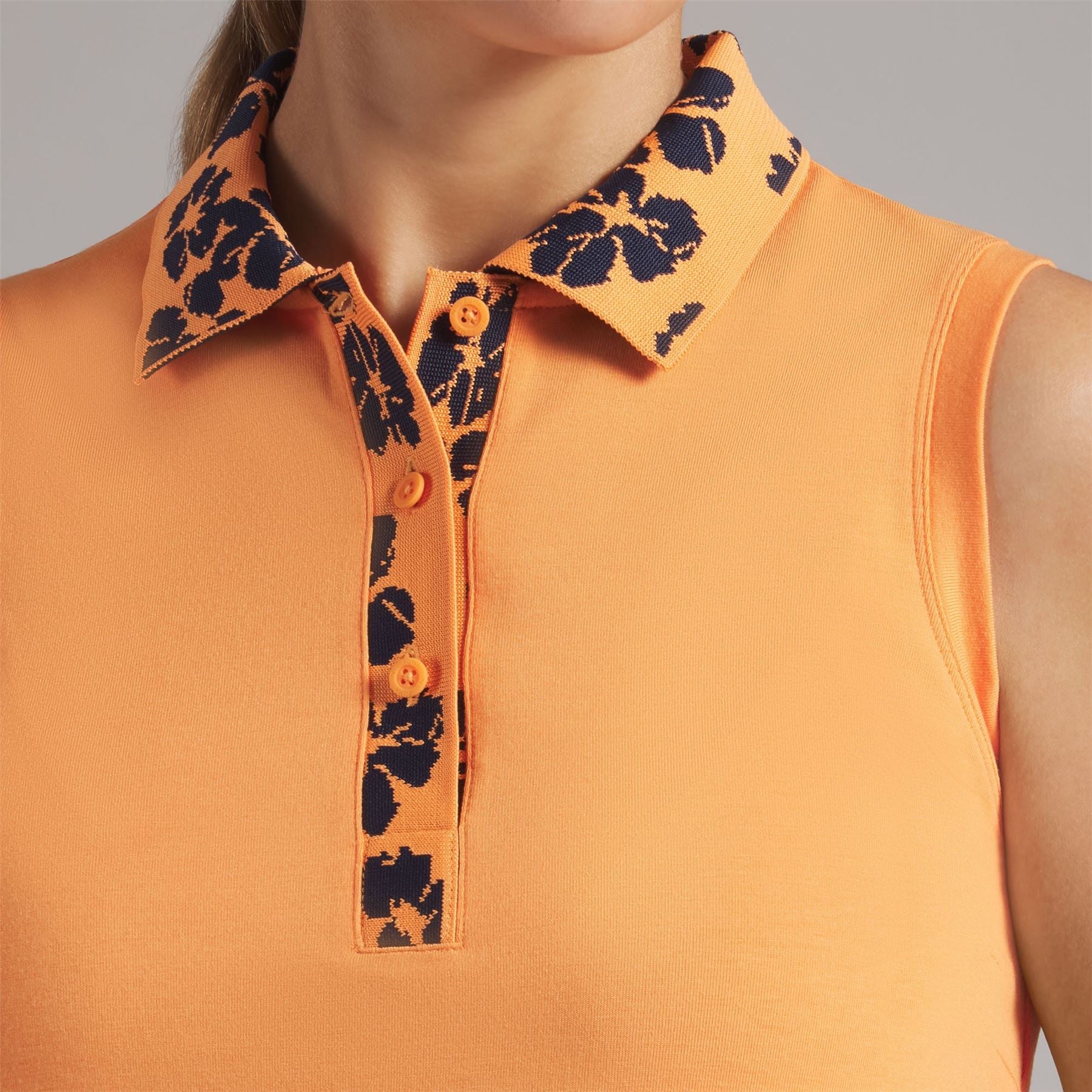Modalon Floral Rib Sleeveless Polo Shirt Warm Melon Glow/Deep Navy - Image 3