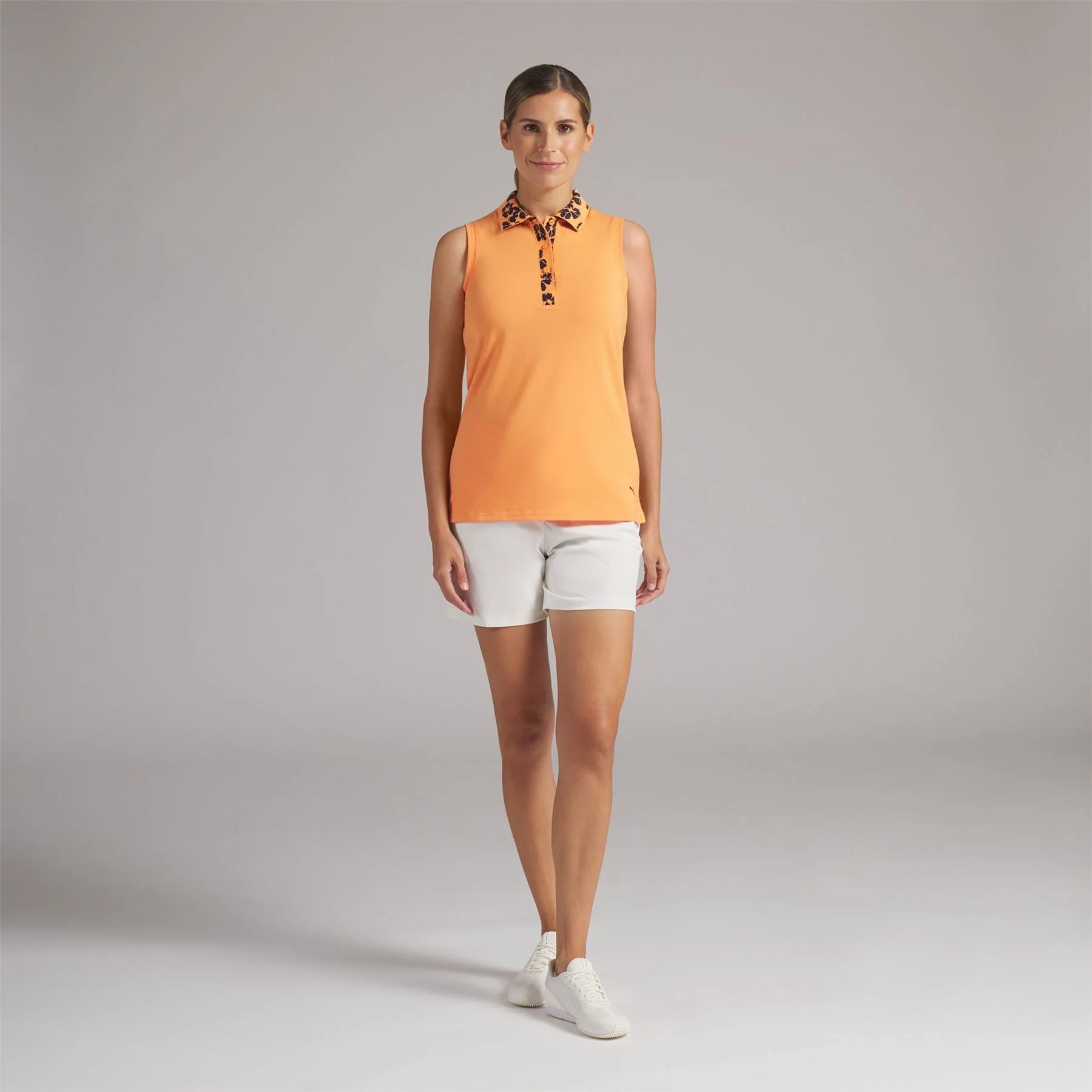 Modalon Floral Rib Sleeveless Polo Shirt Warm Melon Glow/Deep Navy - Image 4