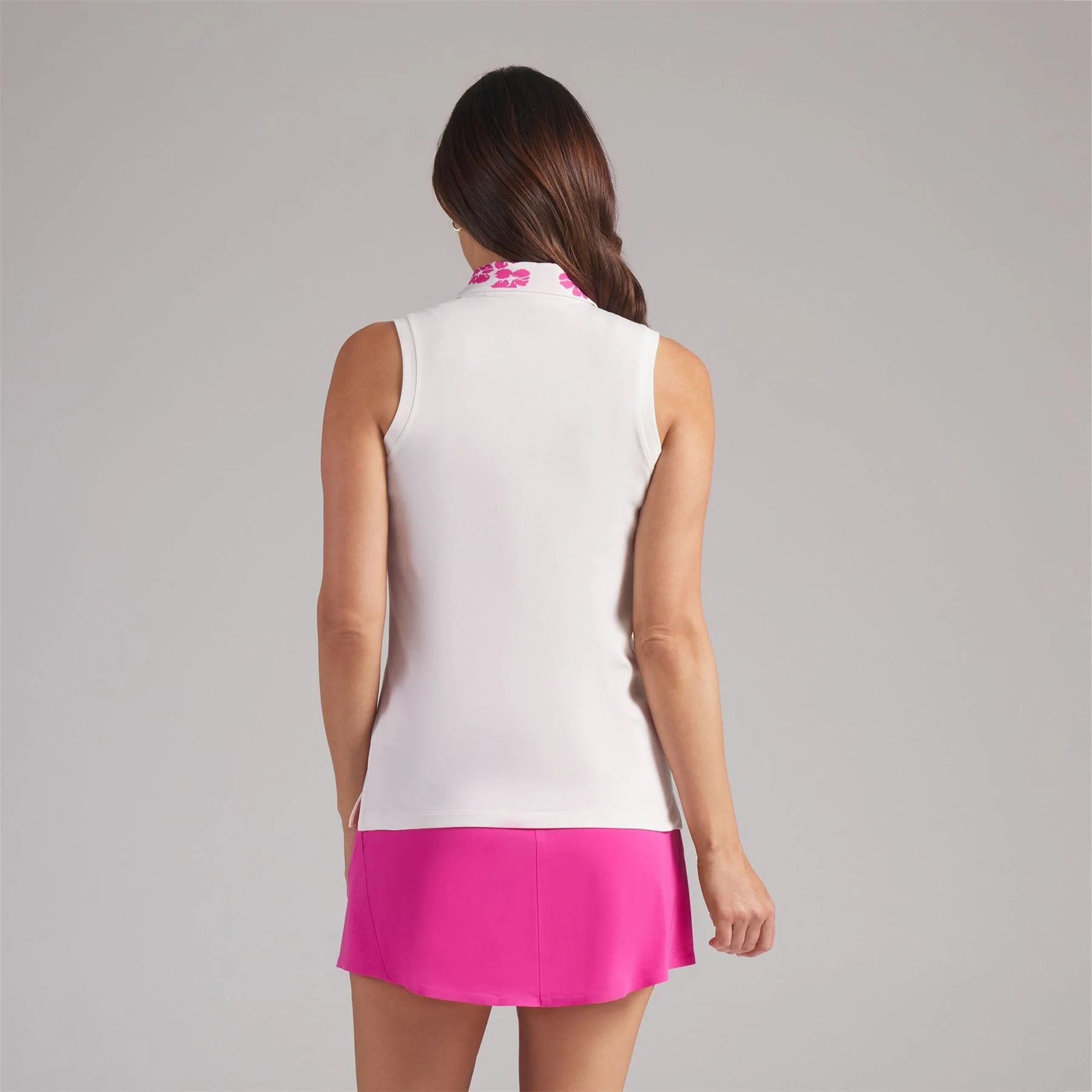 Modalon Floral Rib Sleeveless Polo Shirt Warm White/Pink Opan - Image 2