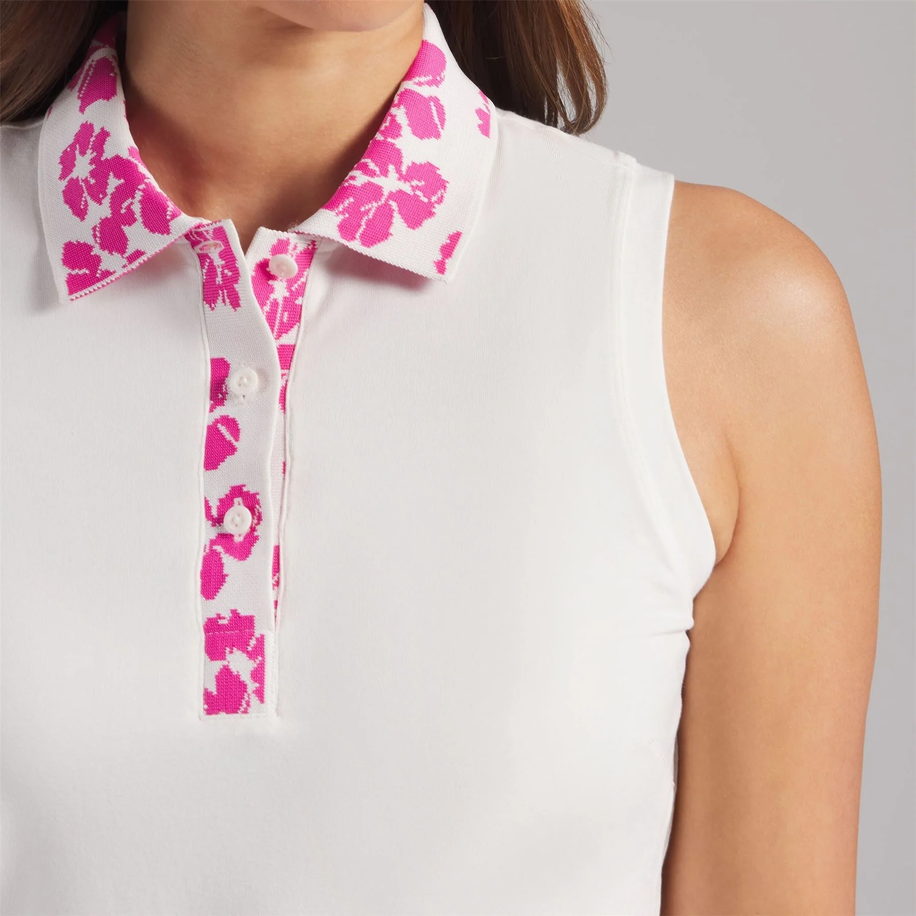 Modalon Floral Rib Sleeveless Polo Shirt Warm White/Pink Opan - Image 3