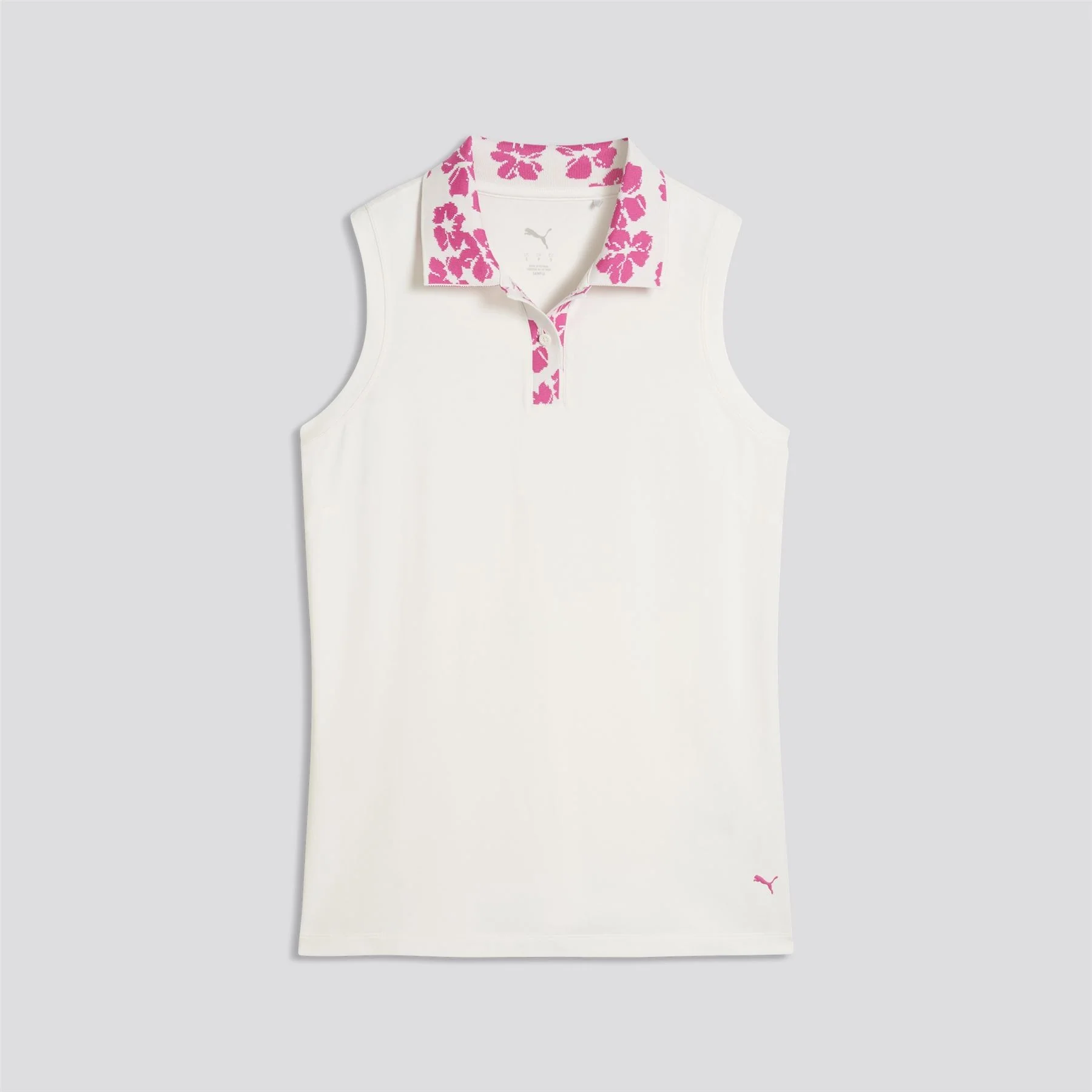 Modalon Floral Rib Sleeveless Polo Shirt Warm White/Pink Opan - Image 5