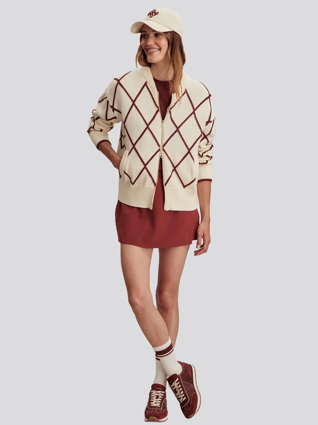 Nile Diamond Knit Jacket Ivory/Port - Image 3