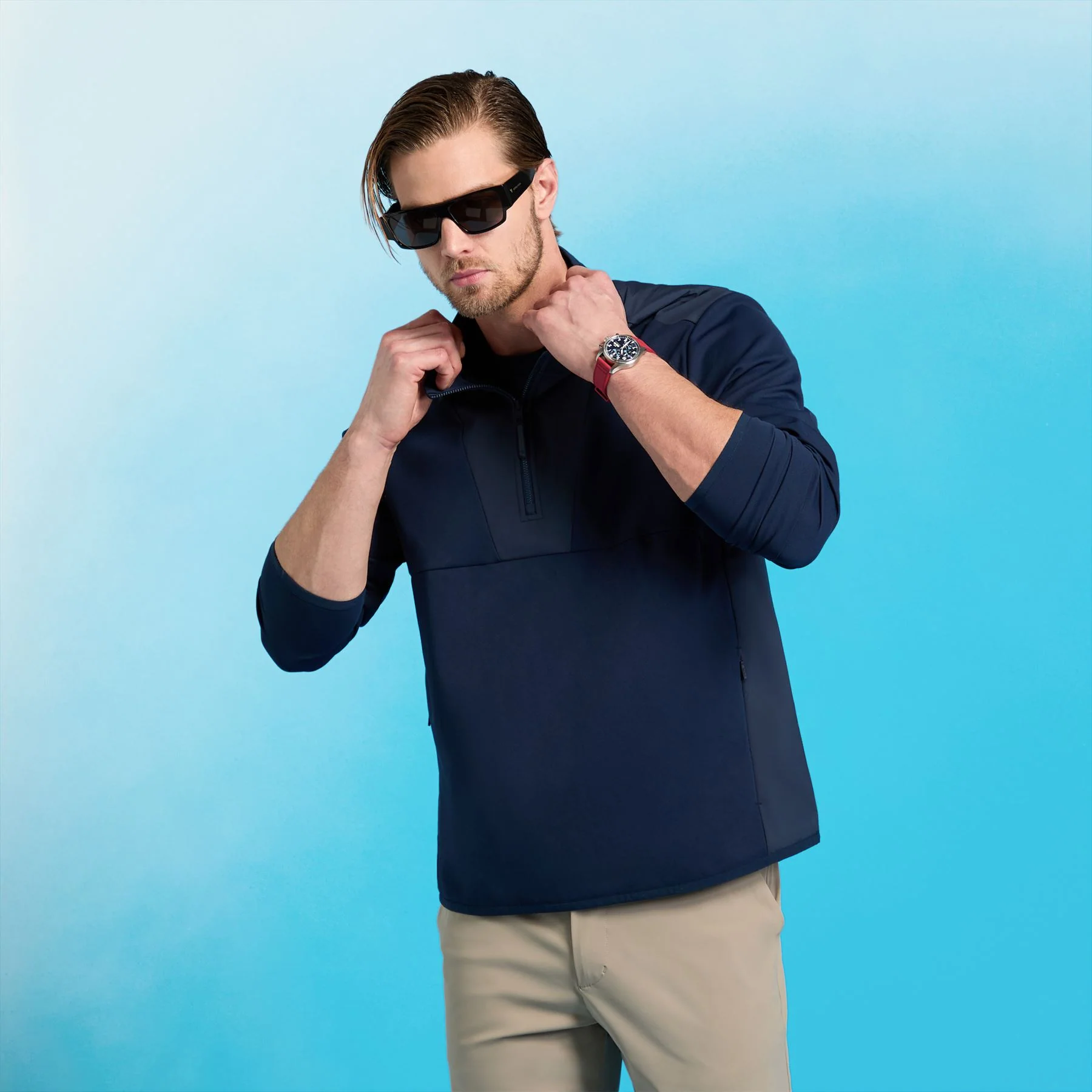 Nylon Panelled Quarter Zip Jacket Twilight - Image 6