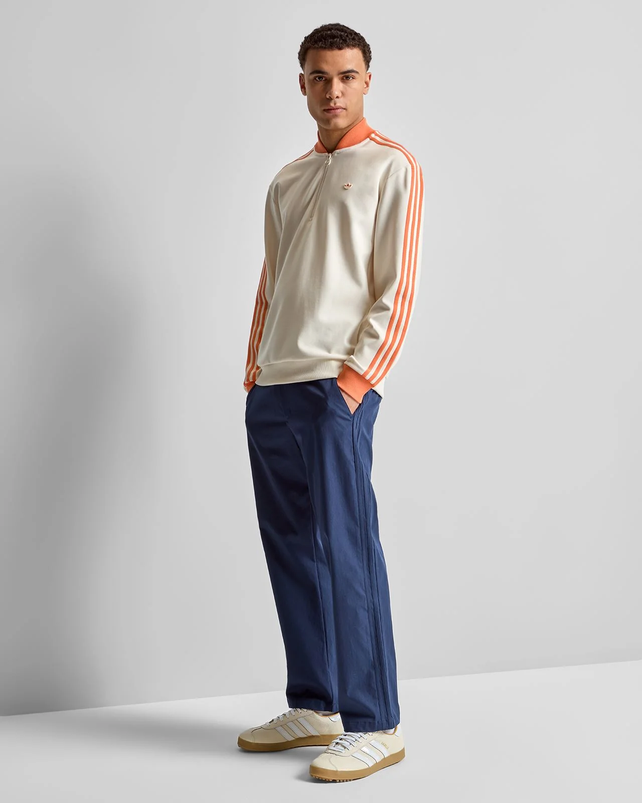 Originals 3-Stripe Quarter Zip Chalk White/Dusky Orange - Image 3