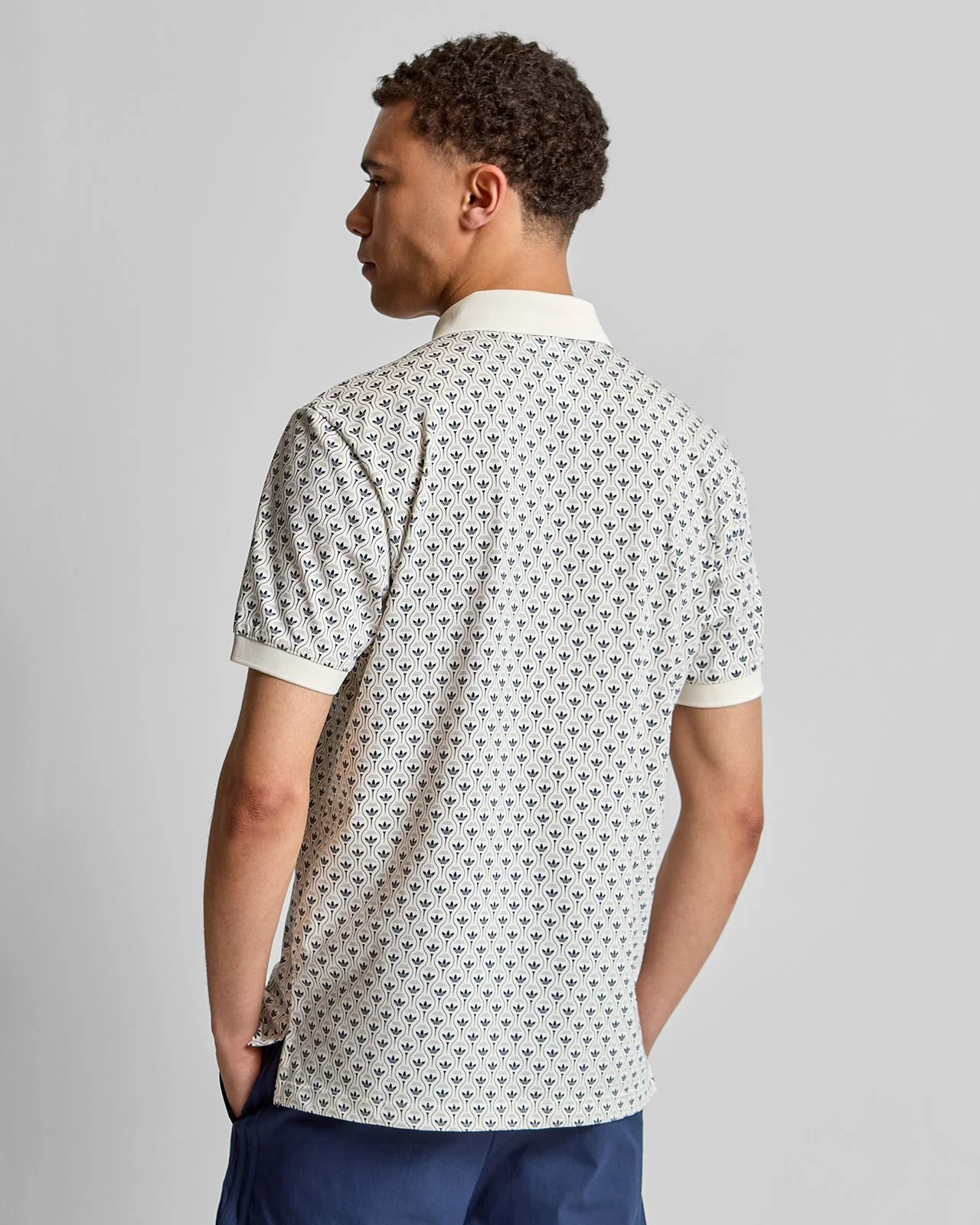 Originals All Over Trefoil Polo Chalk White/Night Indigo - Image 2