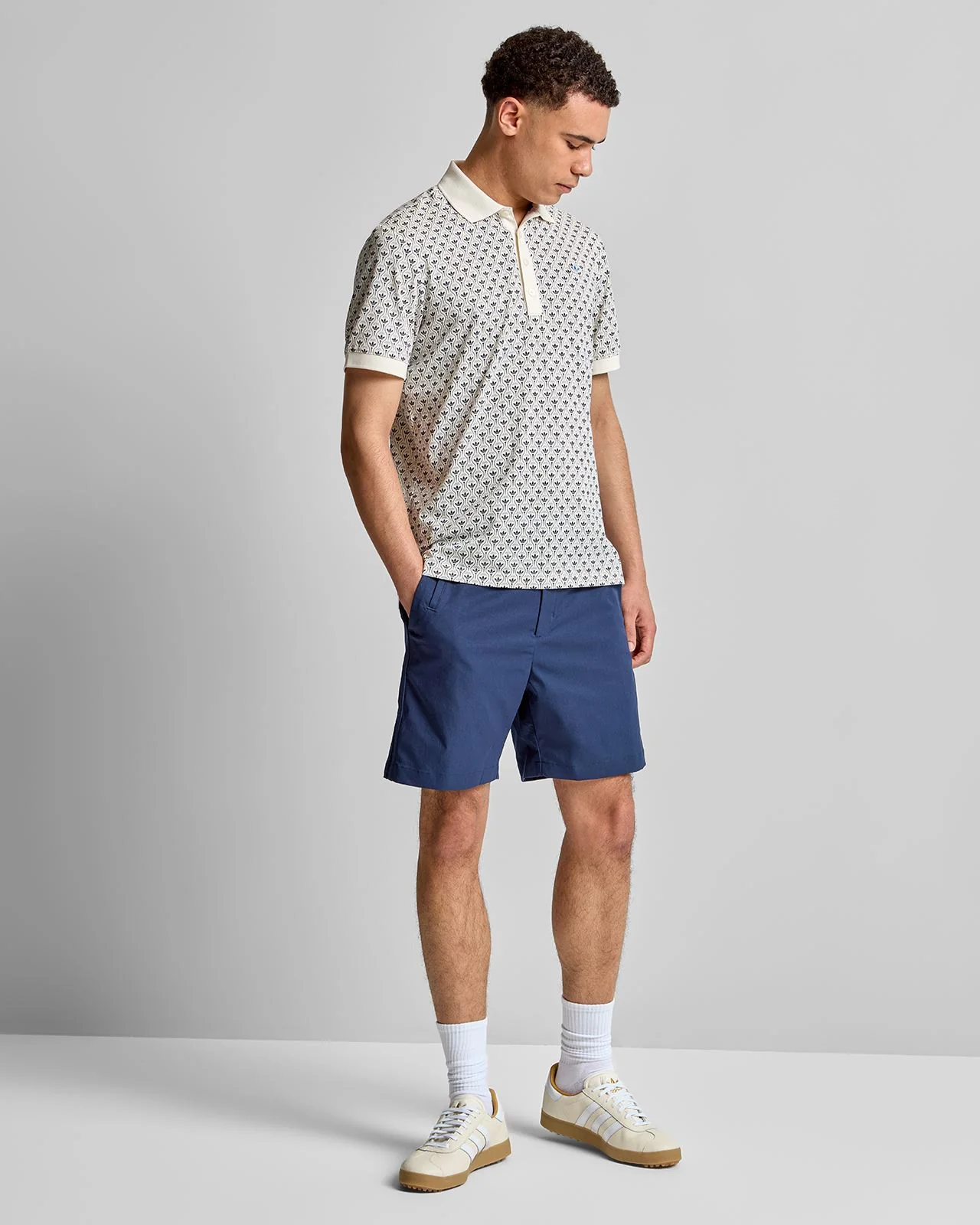 Originals All Over Trefoil Polo Chalk White/Night Indigo - Image 3