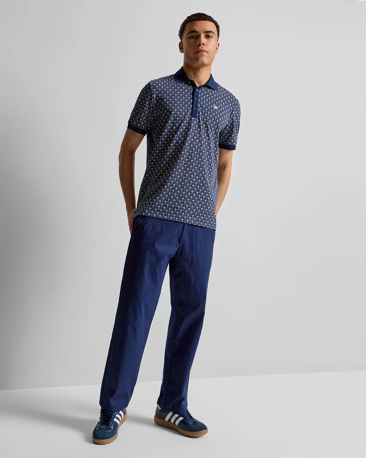 Originals All Over Trefoil Polo Night Indigo/Chalk White - Image 3