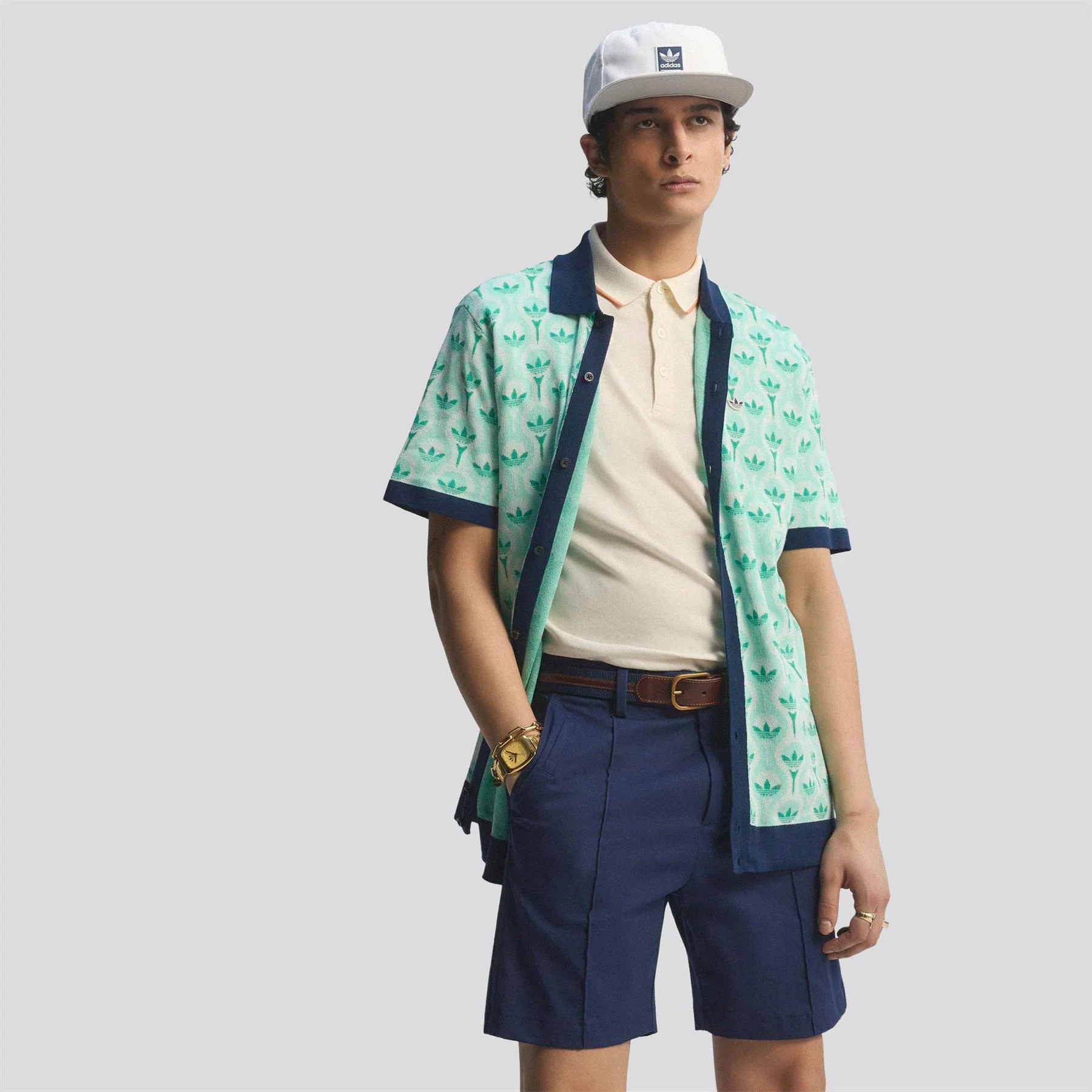 Originals Knit Polo White/Clear Mint/Court Green - Image 3