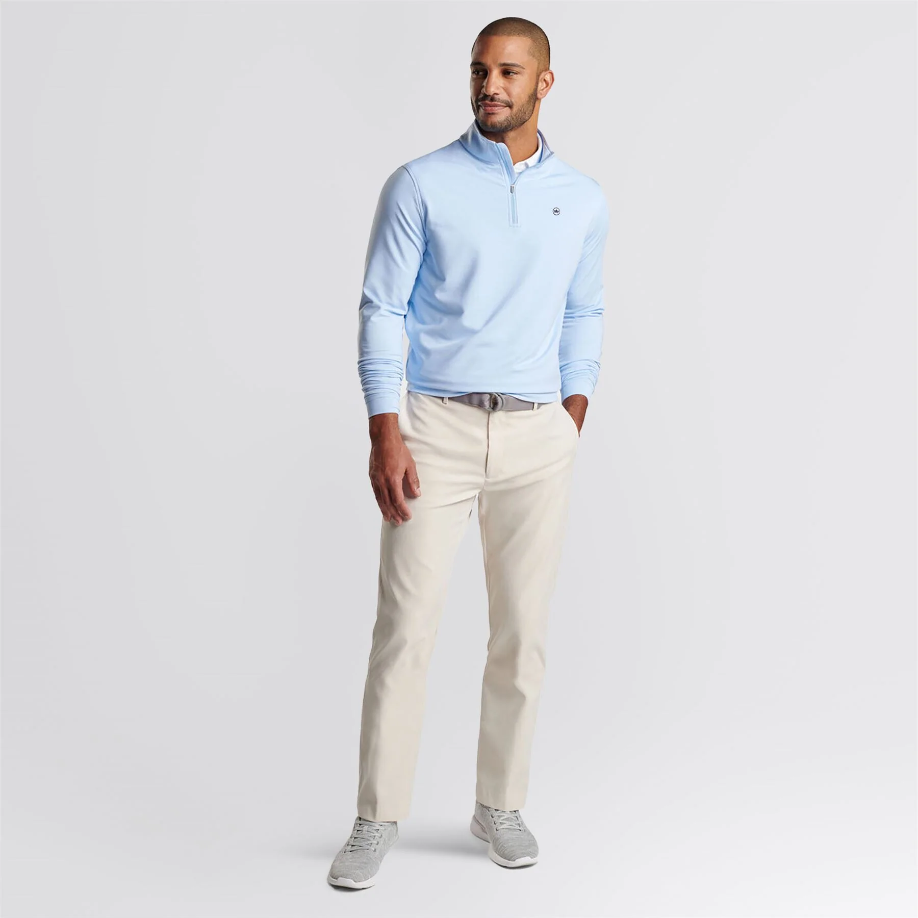 Perth Mini Stripe Quarter Zip Mid Layer Cottage Blue/White - Image 3