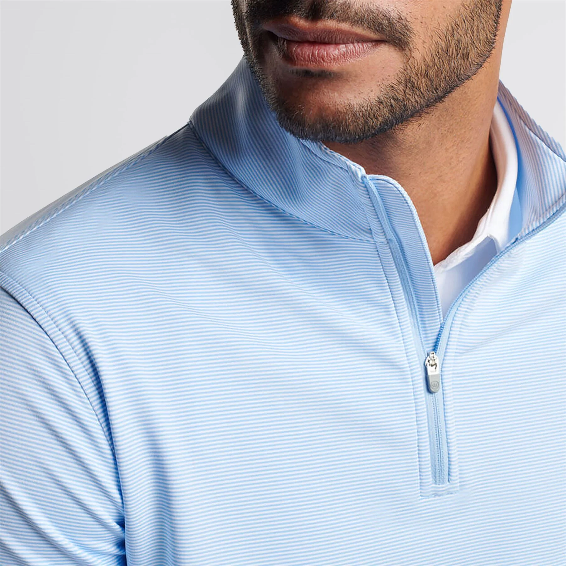 Perth Mini Stripe Quarter Zip Mid Layer Cottage Blue/White - Image 6
