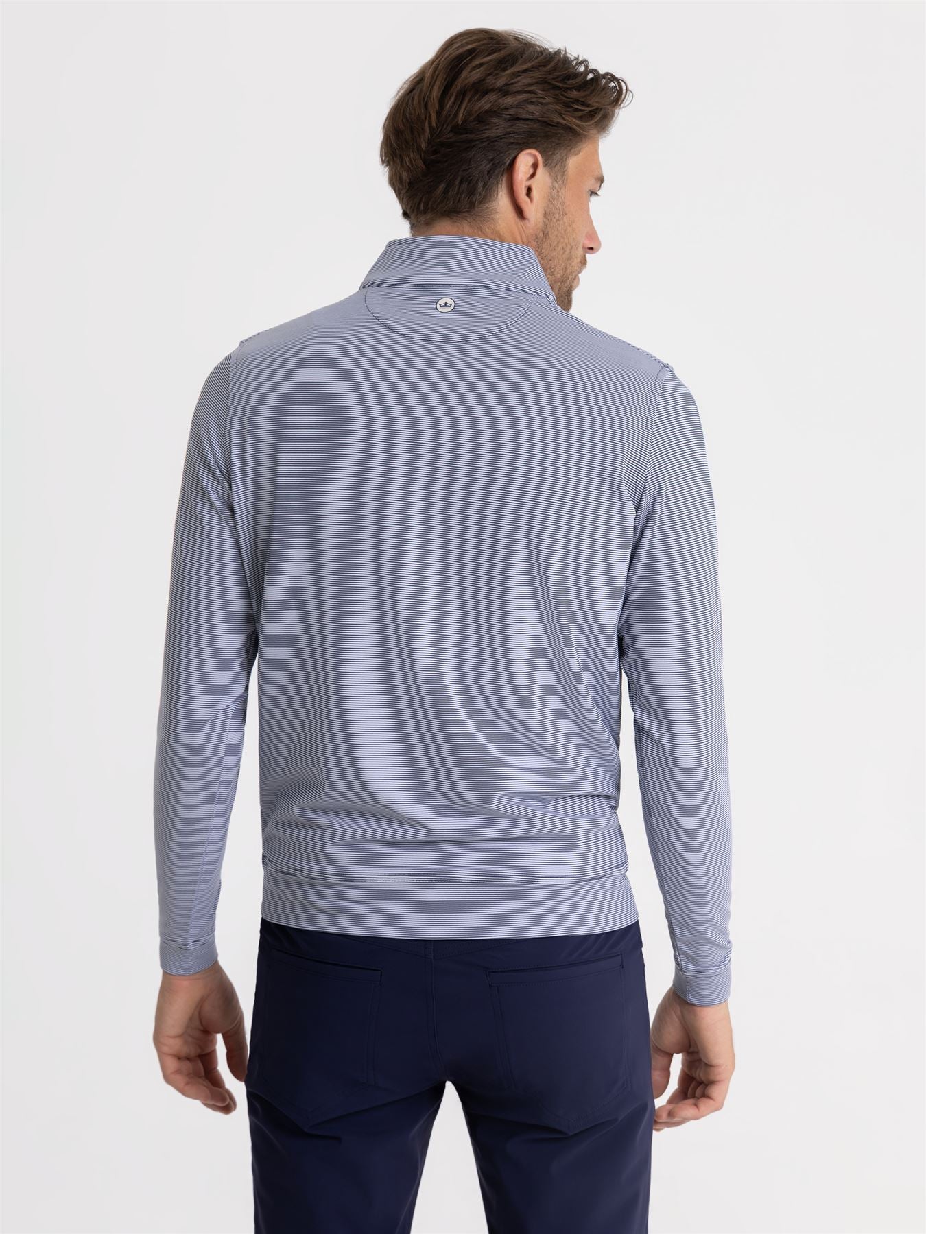 Perth Mini Stripe Quarter Zip Mid Layer Navy/White - Image 3