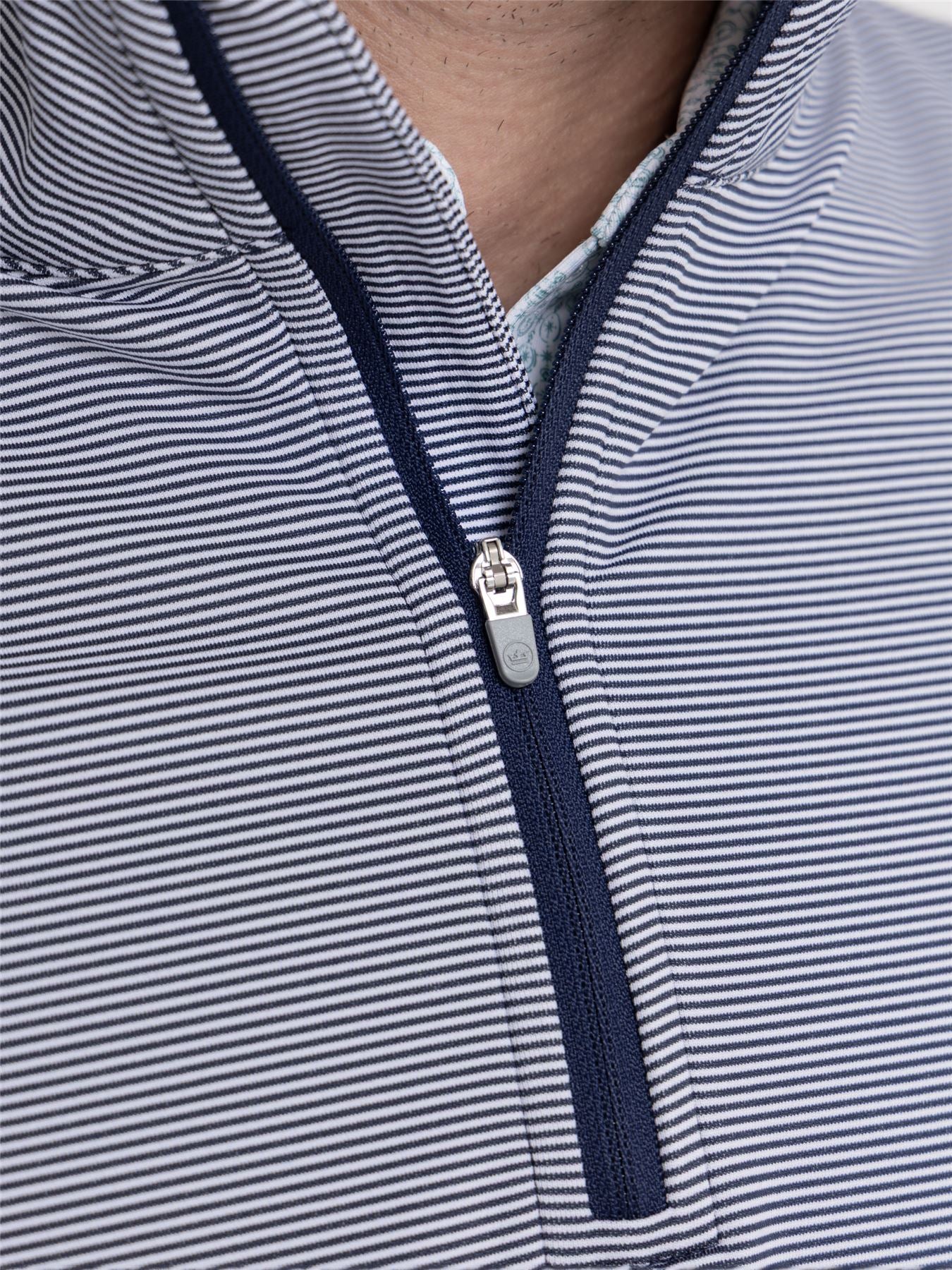 Perth Mini Stripe Quarter Zip Mid Layer Navy/White - Image 6