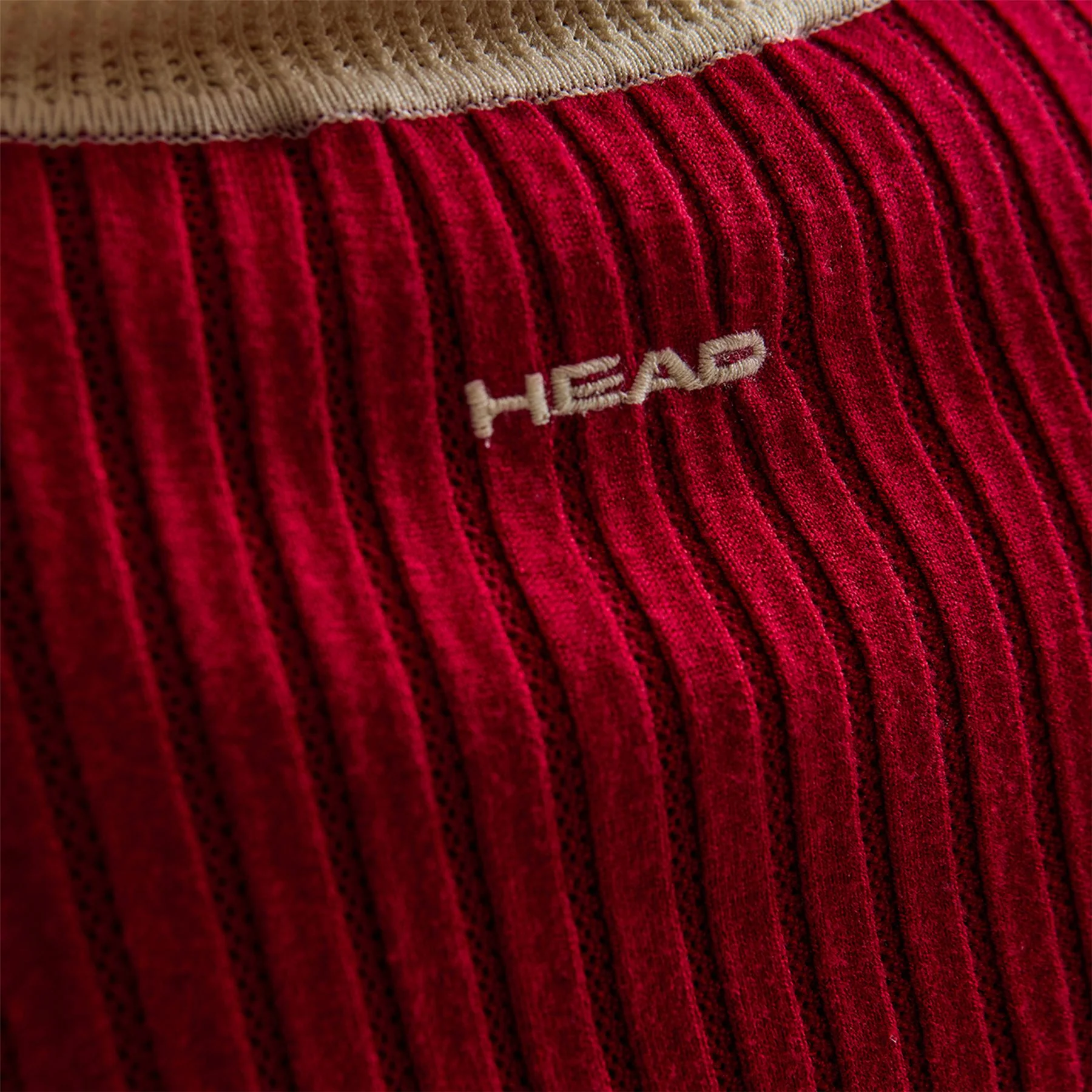 Pointelle Rib Long Sleebe Knit Polo Red - Image 6