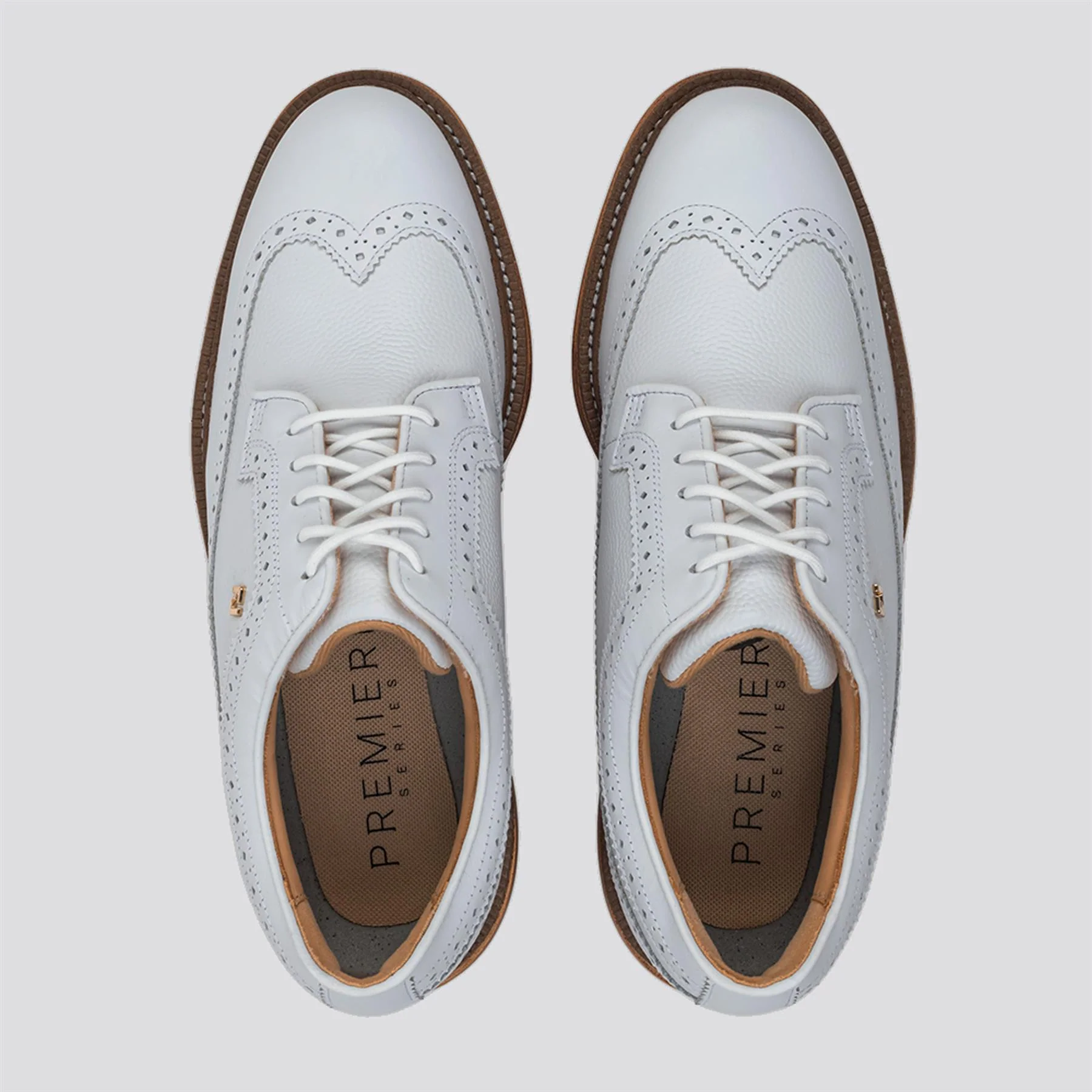 Premier Series Marquis Spiked Golf Shoes White/Brown - Image 3