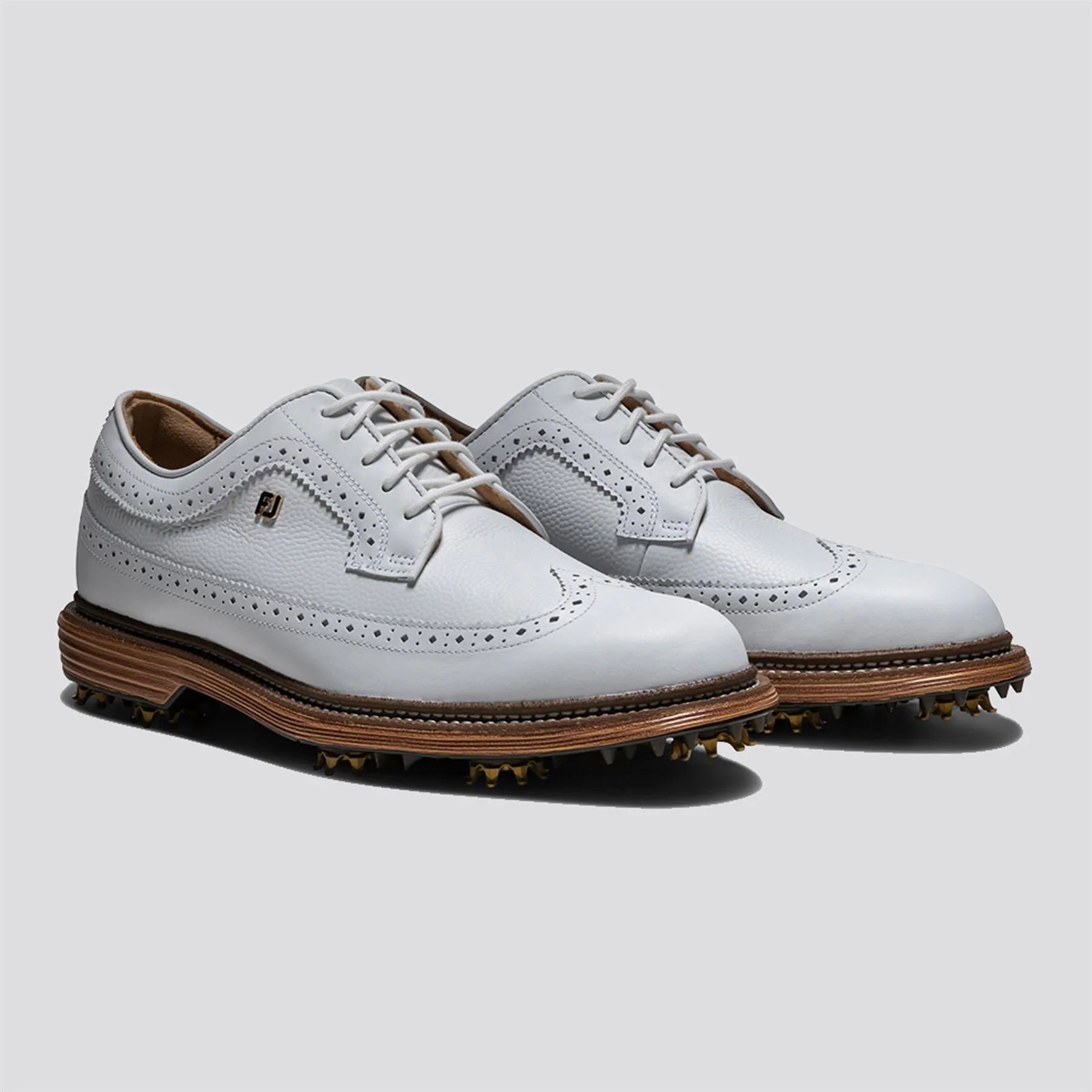 Premier Series Marquis Spiked Golf Shoes White/Brown - Image 5