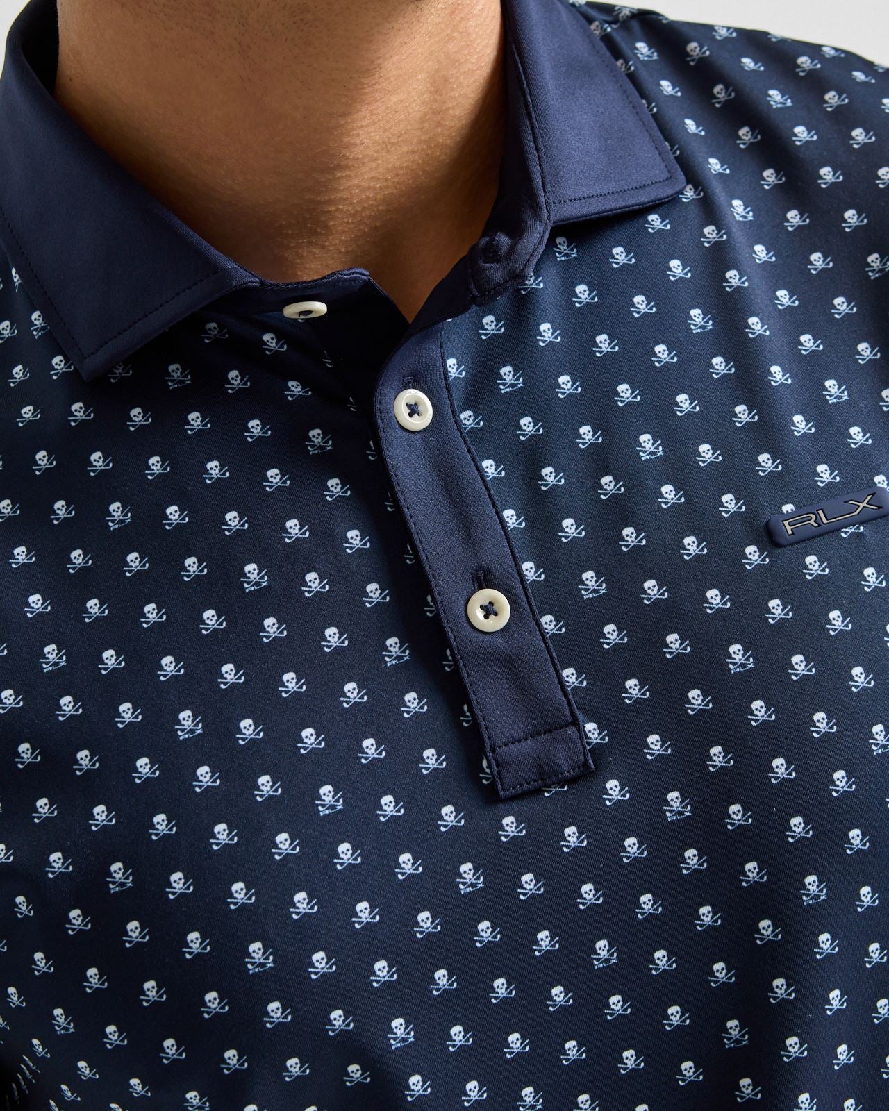 RLX Tailored Fit Airflow Polo Refined Navy Skull And Clubs - Image 5