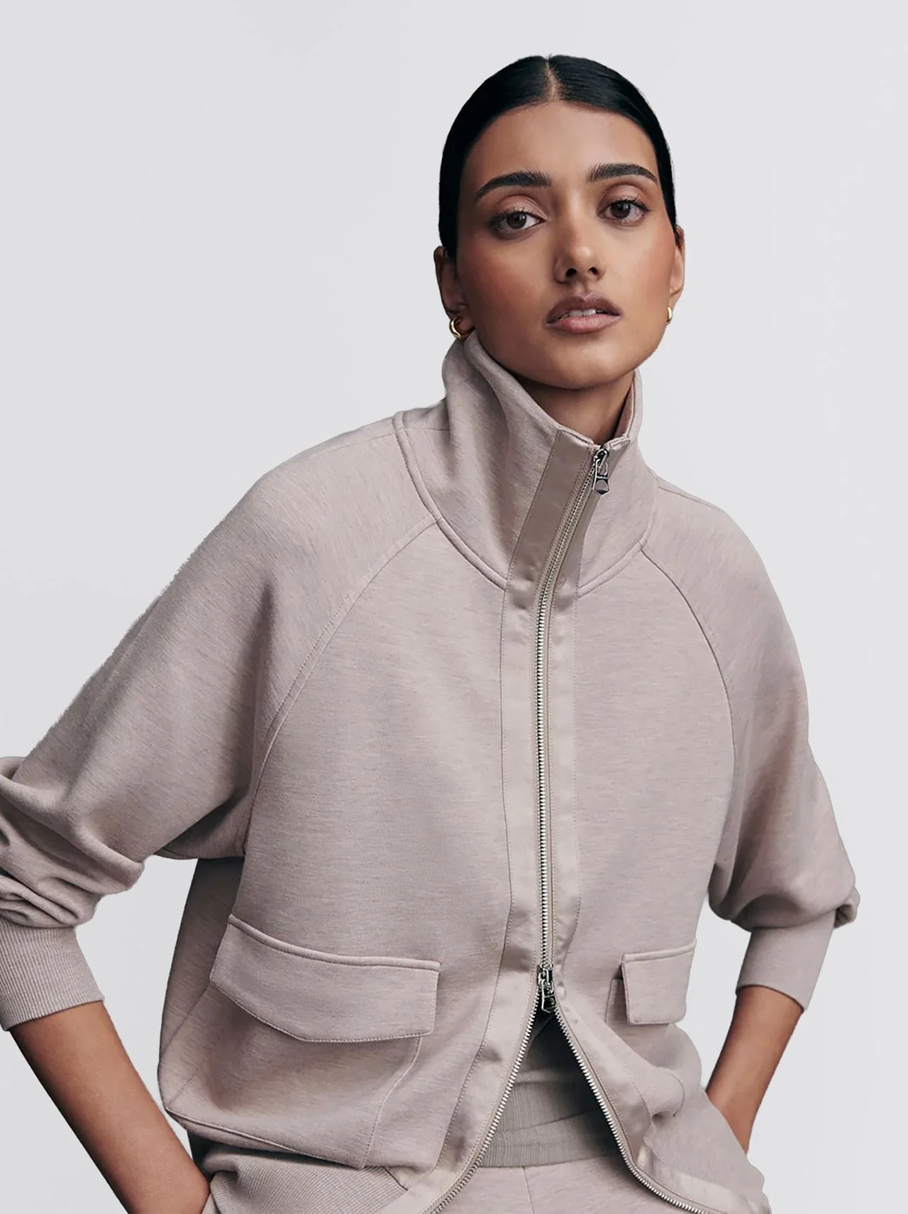 Roxbury Sweat Zip Through Taupe Marl