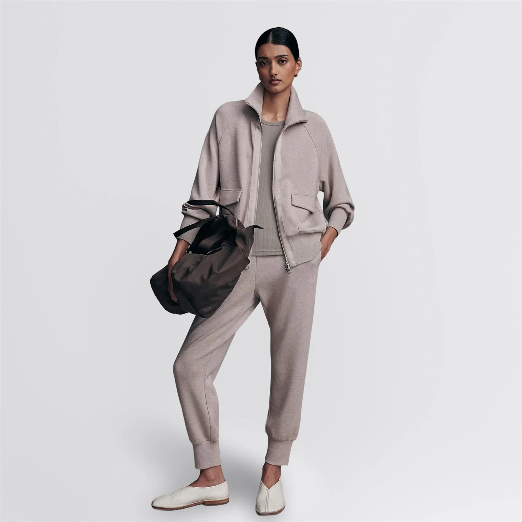 Roxbury Sweat Zip Through Taupe Marl - Image 2