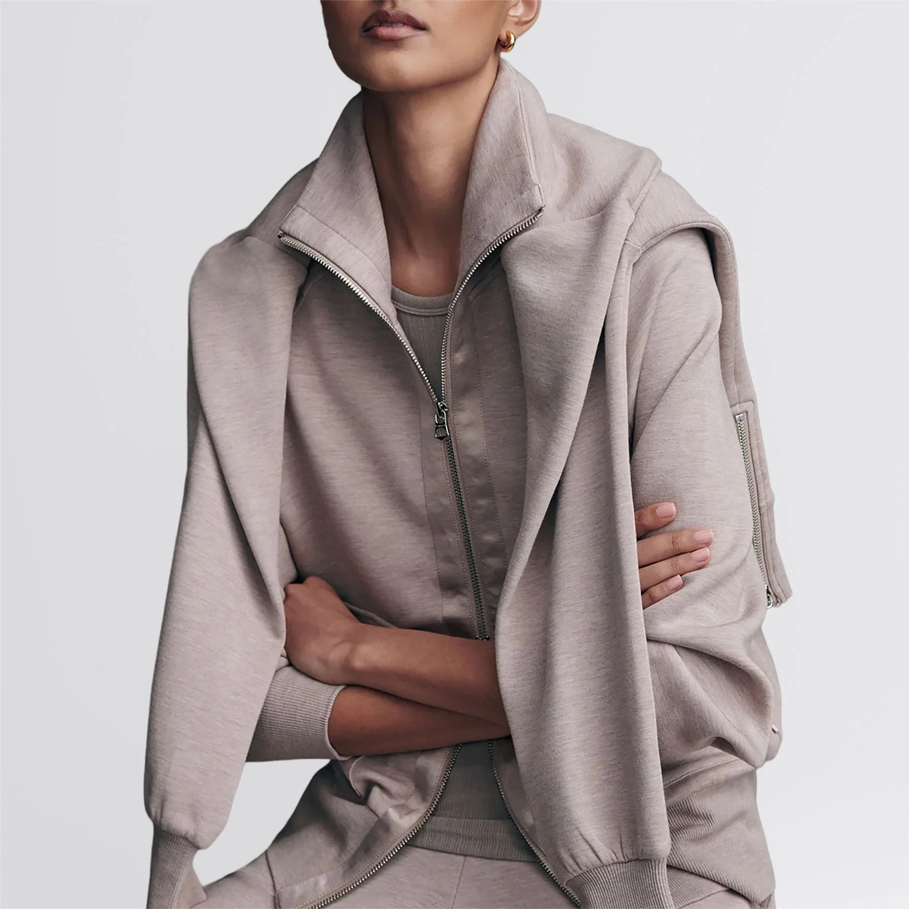 Roxbury Sweat Zip Through Taupe Marl - Image 3