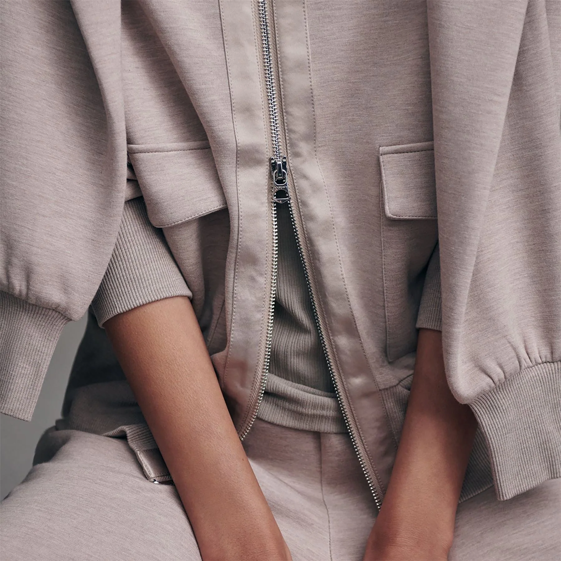 Roxbury Sweat Zip Through Taupe Marl - Image 5