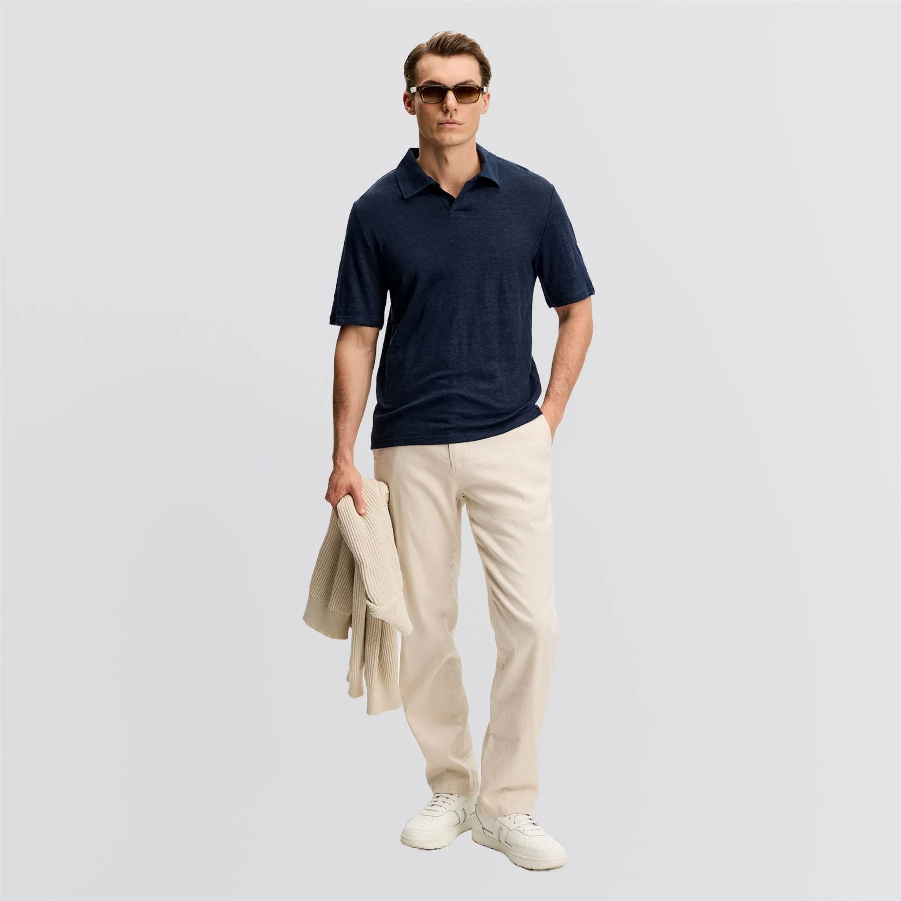 Roy Linen Polo JL Navy - Image 3