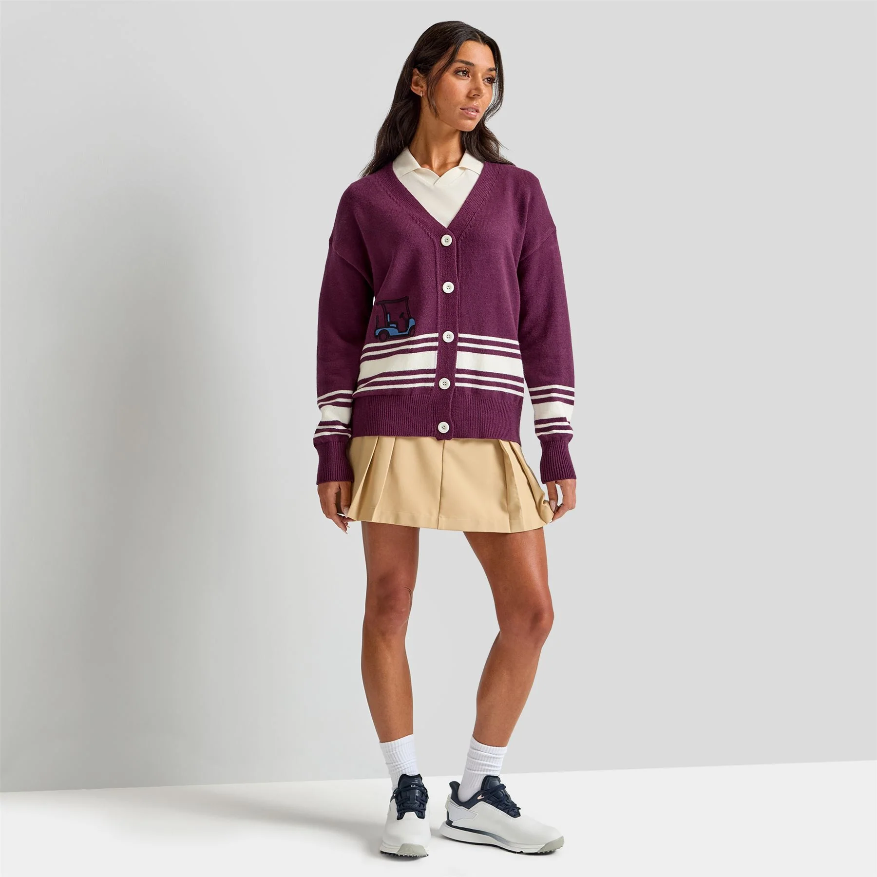 Sophie Cardigan Stripe Burgundy - Image 3