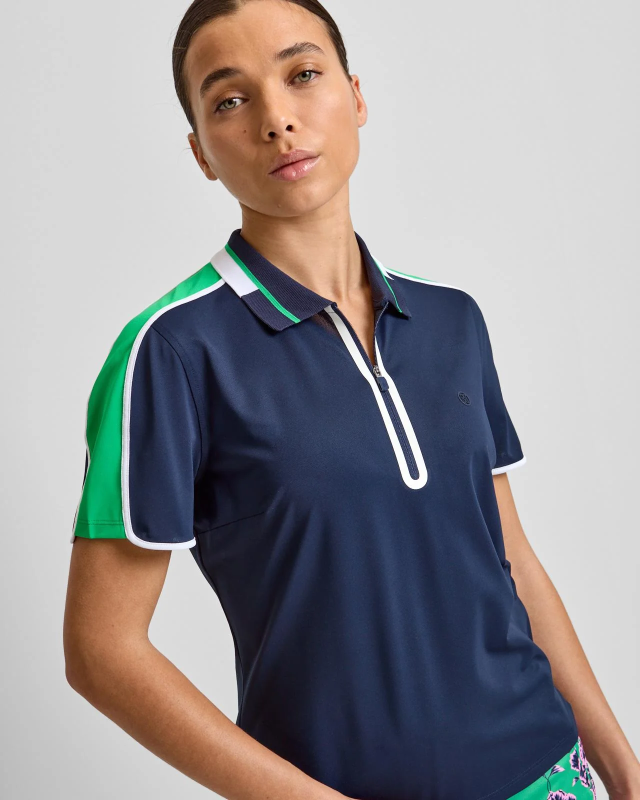 Tech Pique Contrast Panel Quarter Zip Polo Twilight - Image 5